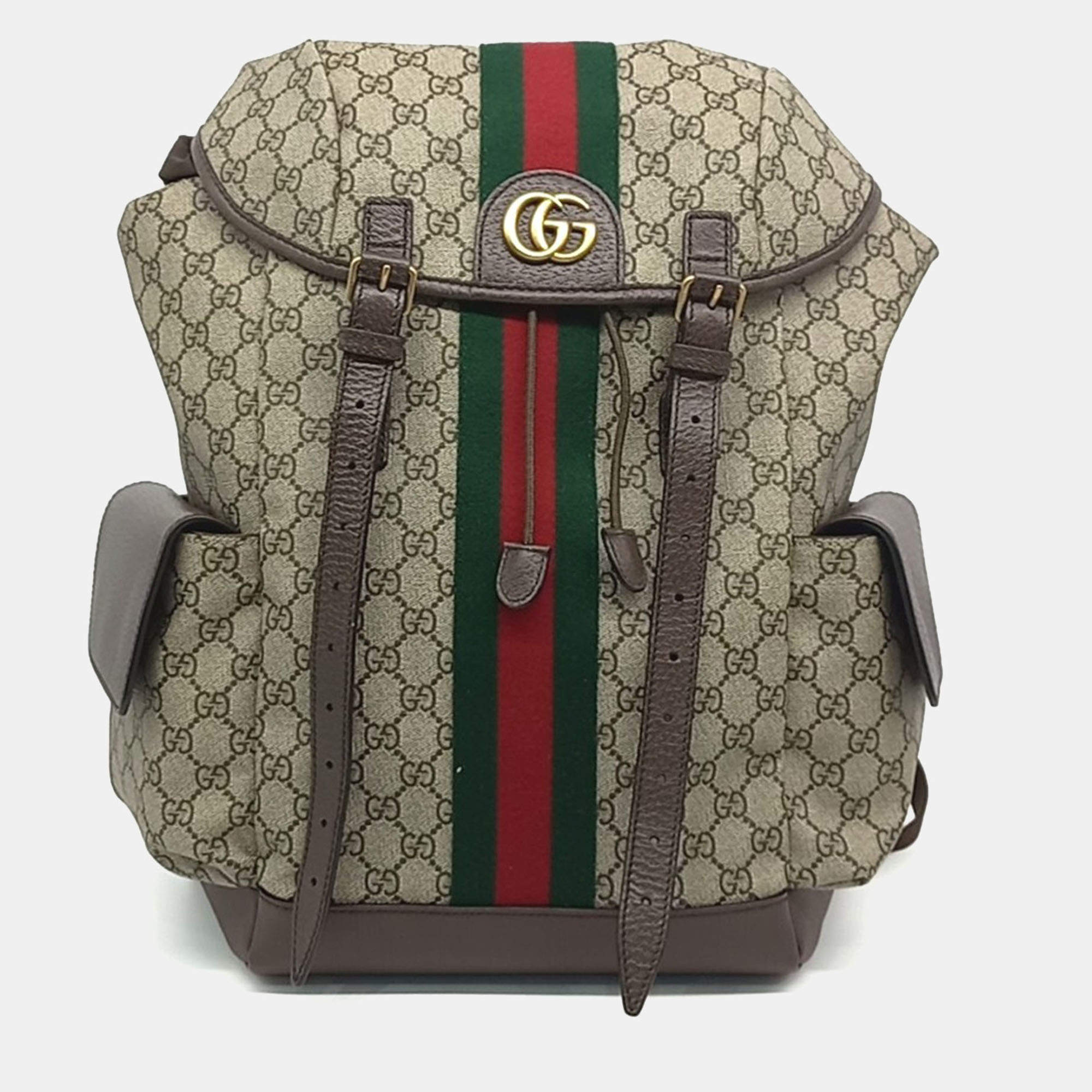 Pre Owned Gucci Beige PVC GG Ophidia Backpack Medium