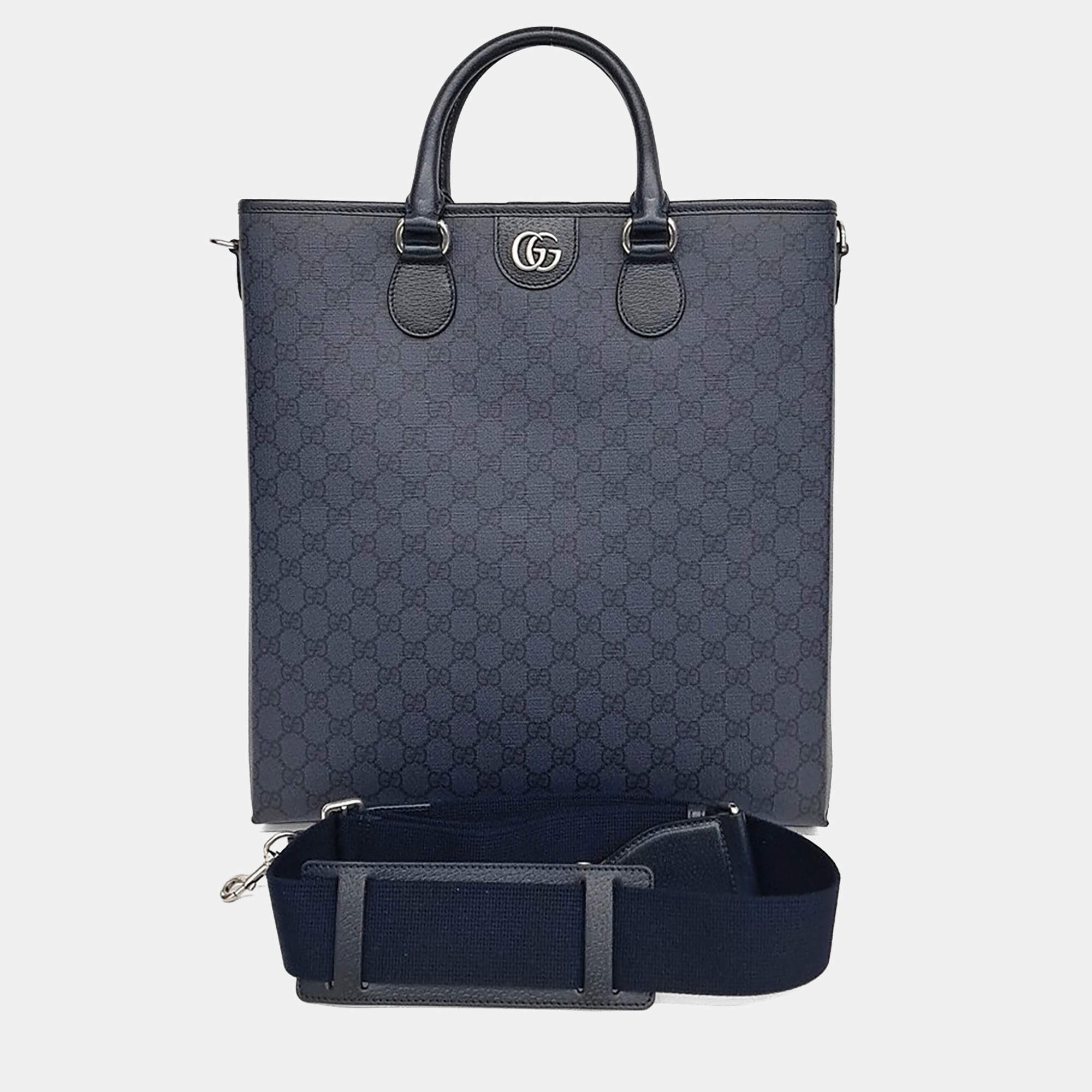 Pre Owned Gucci Navy Blue PVC Ophidia GG Tote Bag
