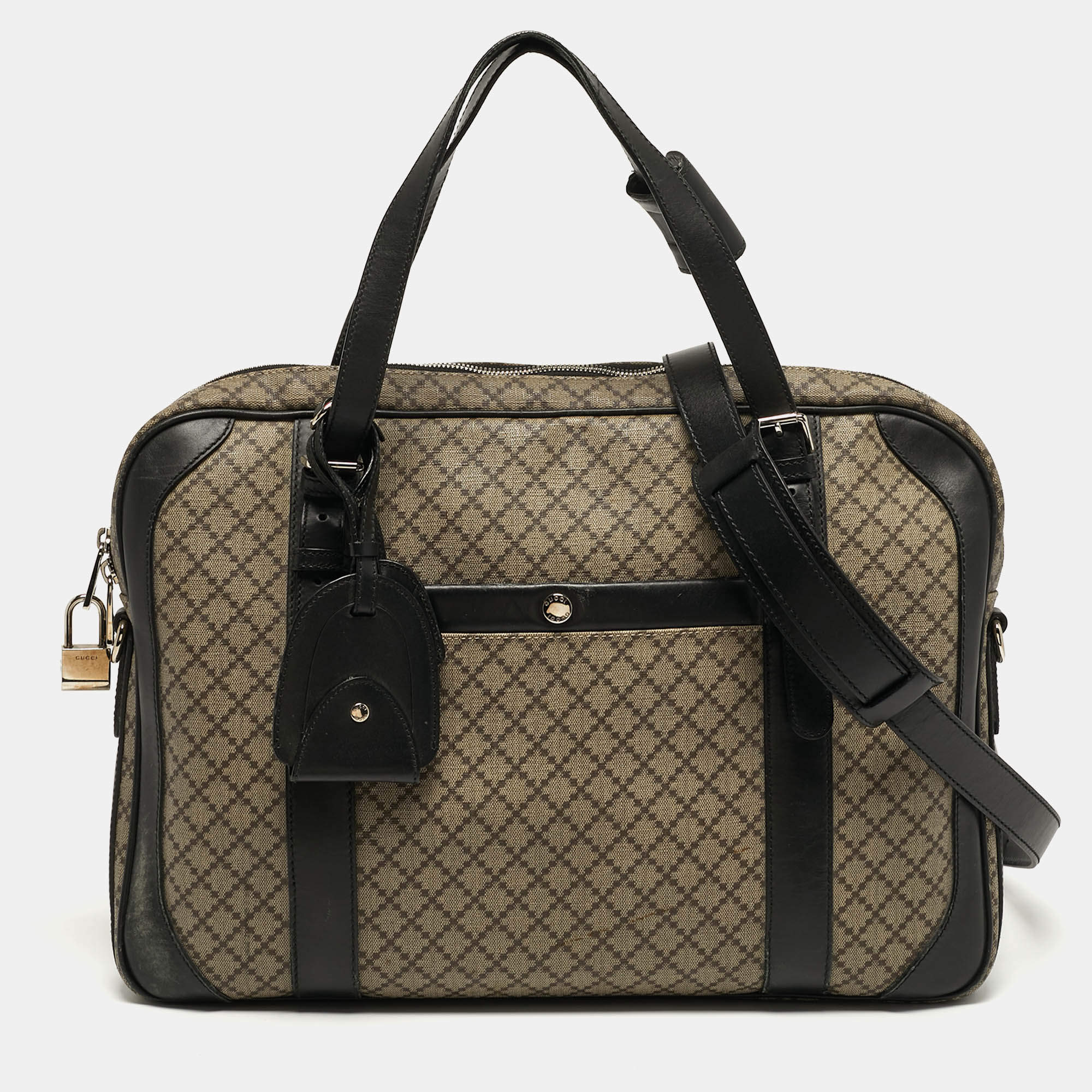 Pre Owned Gucci Business Black/Beige Diamante Coated Canvas Briefcase
