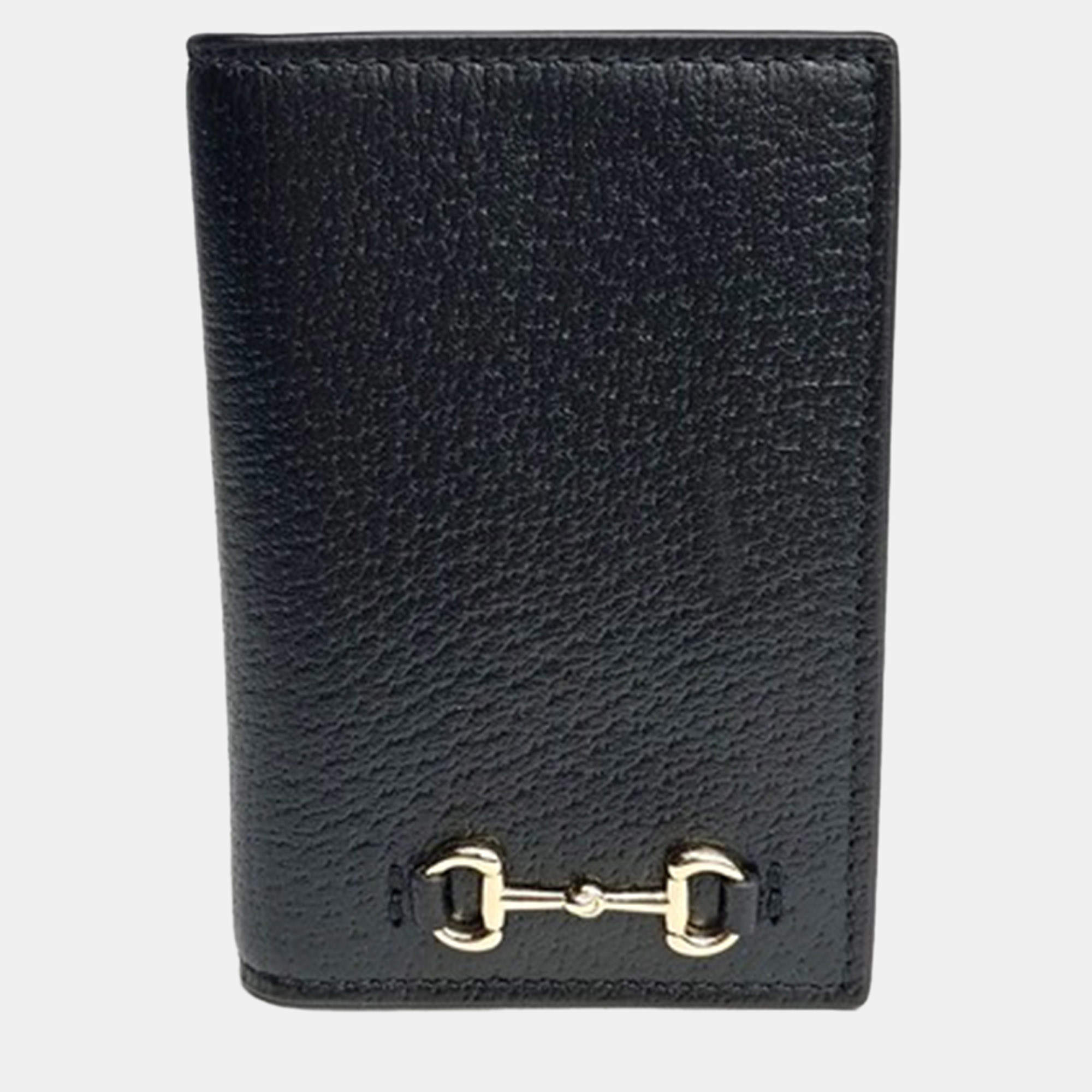 Pre Owned Gucci Black Leather Horsebit Card Holder 