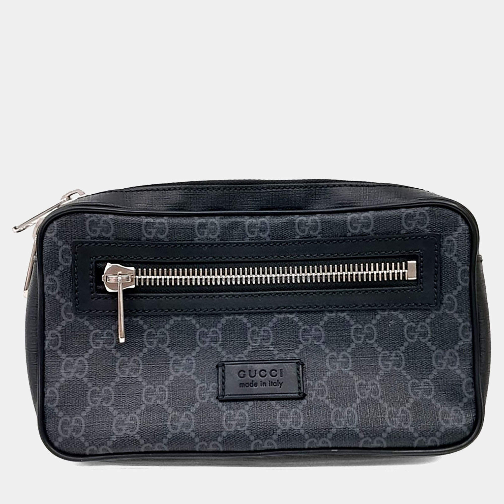 Pre Owned Gucci Supreme Grey Canvas Belt Hip Bag (474293)