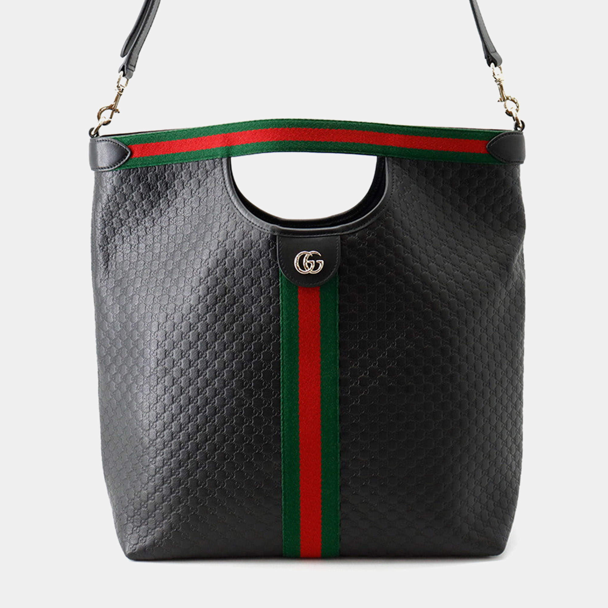 Pre Owned Gucci Ophidia Gg Embossed Large Black Leather Top Handle Bag