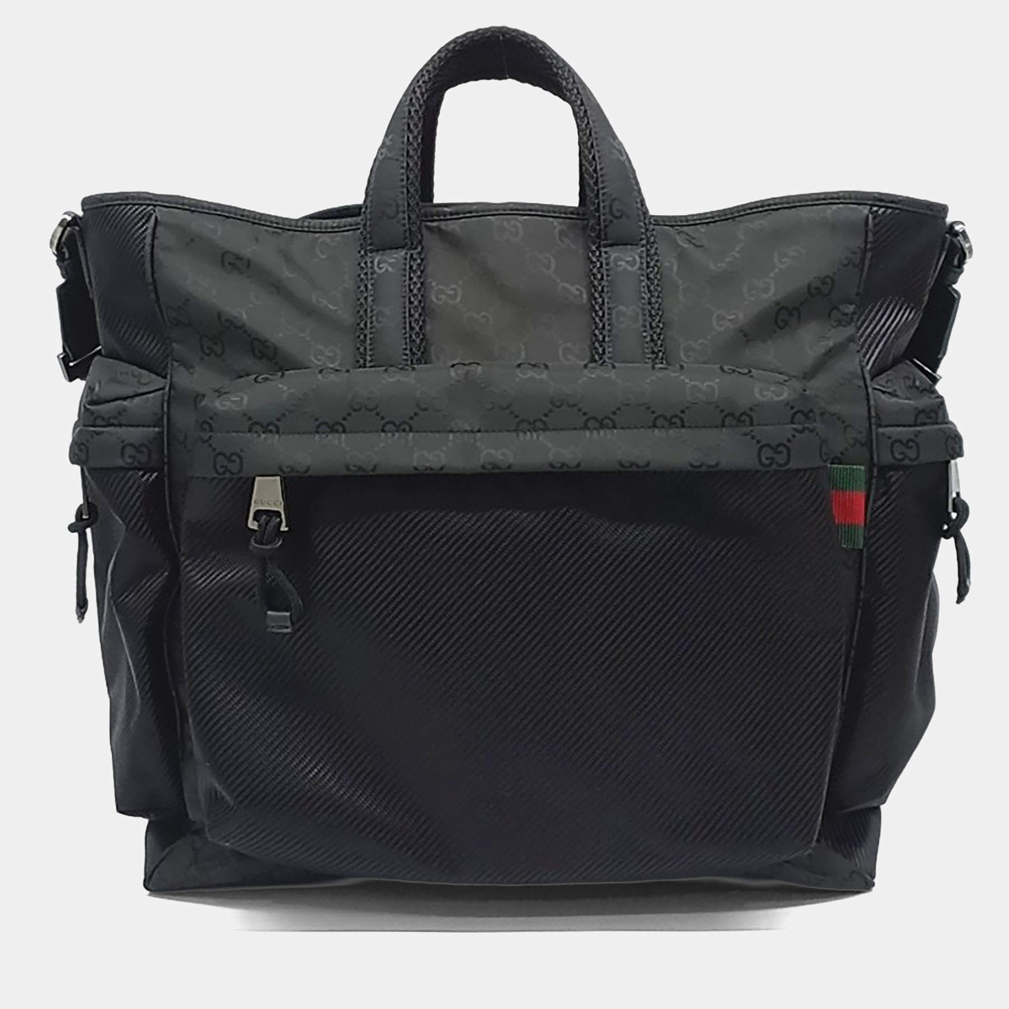 Pre Owned Gucci Large GG Black Nylon Tote Bag (818962)