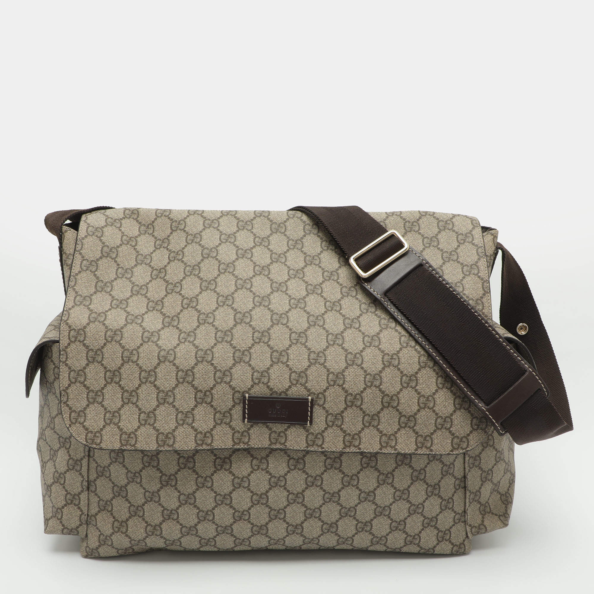 Pre Owned Gucci Baby Changing Large Beige GG Supreme Canvas and Leather Diaper Bag