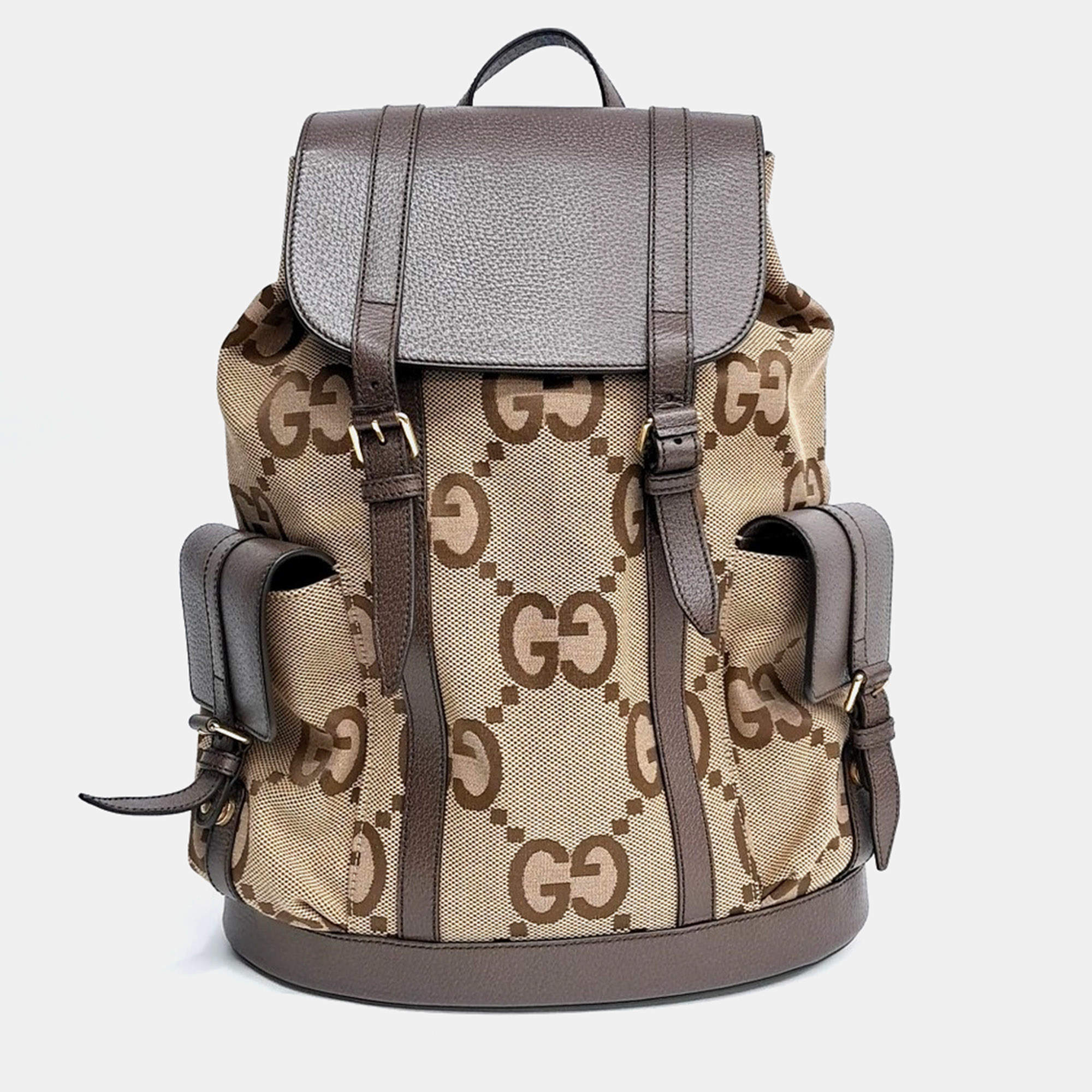 مملوكة مسبقًا Gucci Beige Multicolor Canvas and Leather Jumbo GG Backpack (678829)