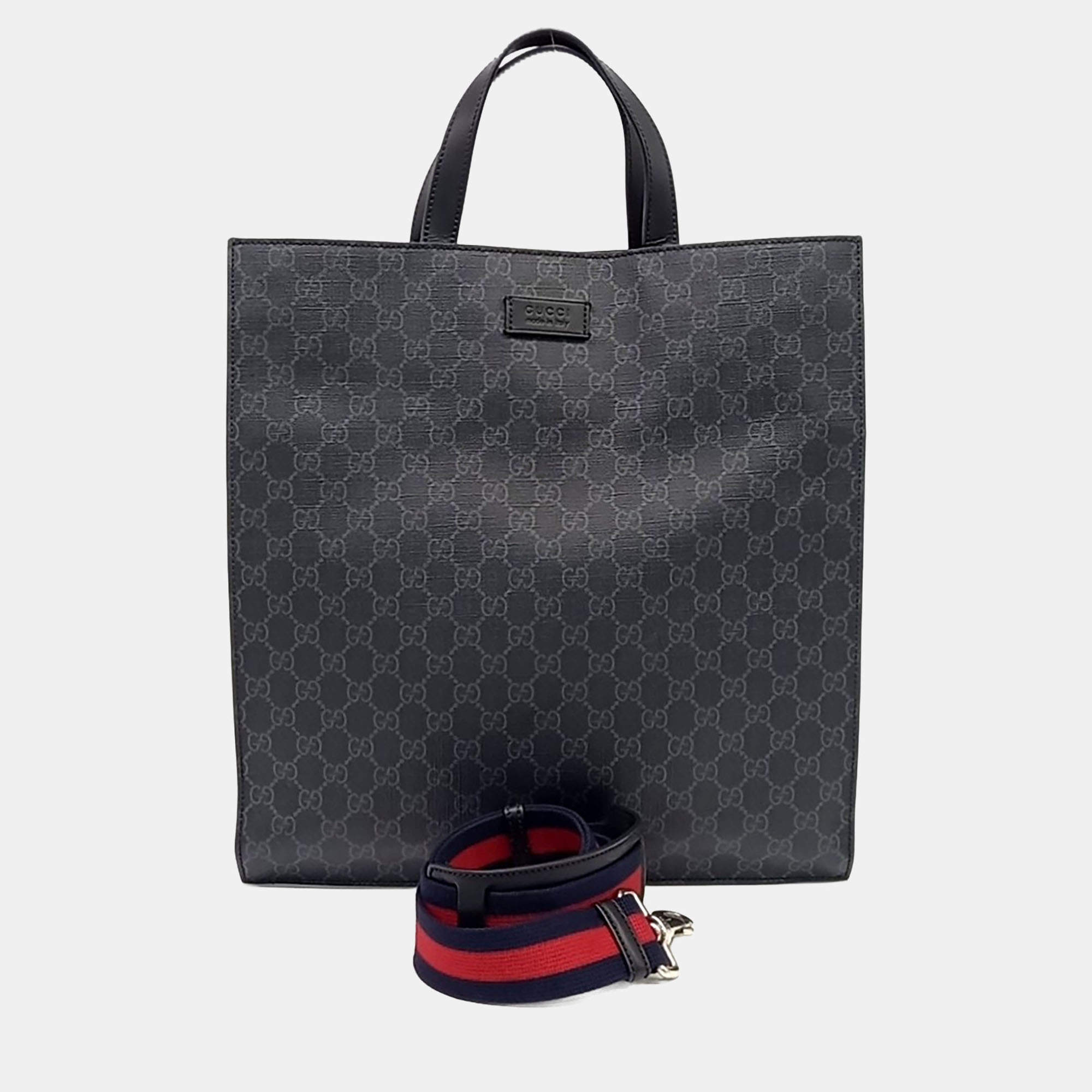 Pre Owned Gucci Black PVC Soft GG Supreme Tote and Shoulder Bag (495559)