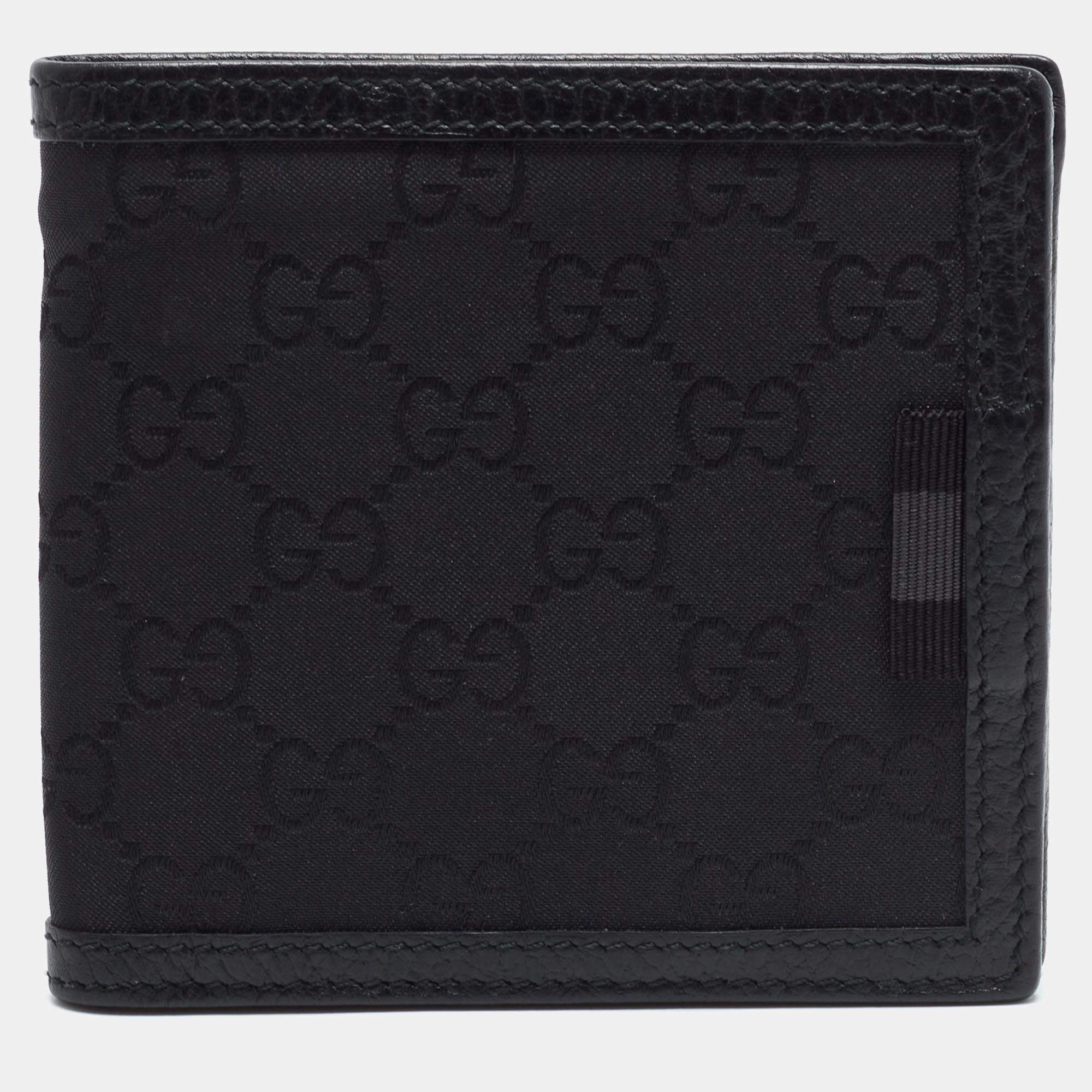 مملوكة مسبقًا Gucci Black GG Canvas and Leather Bifold Wallet