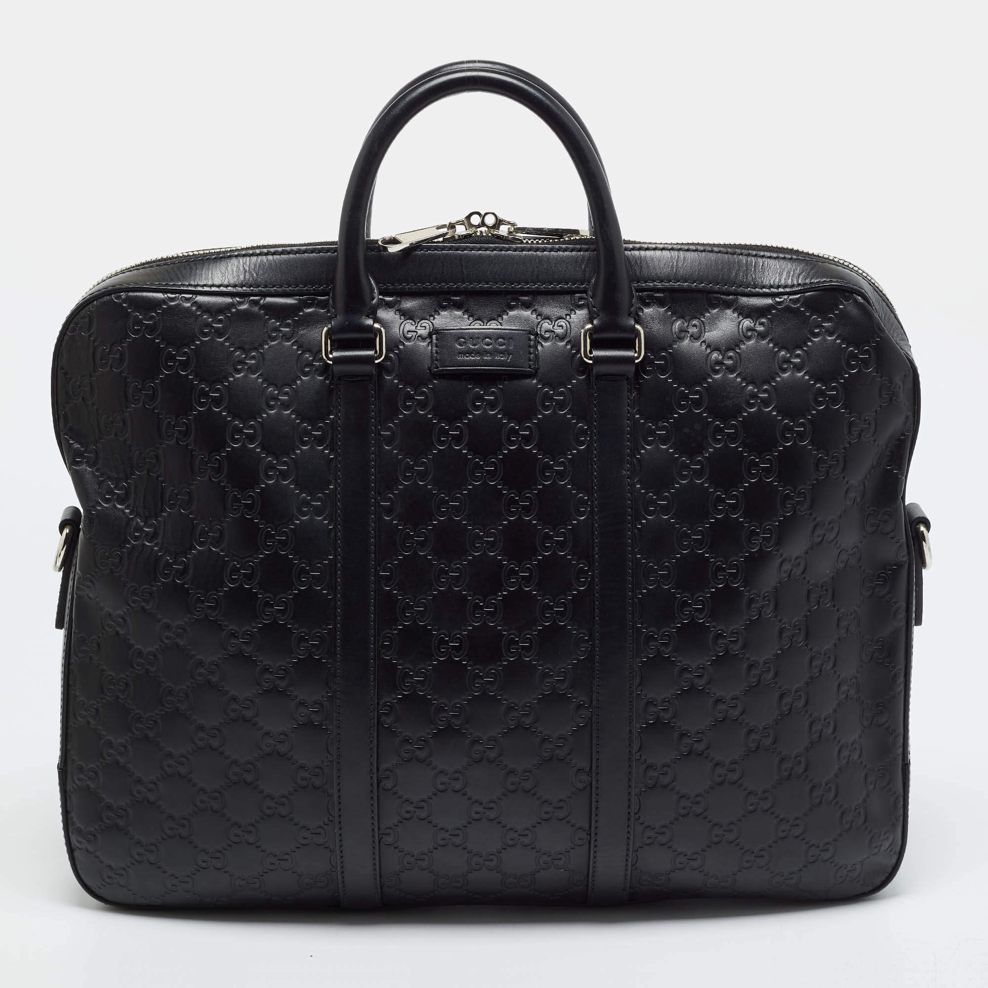 Pre Owned Gucci Guccissima Black Leather Briefcase