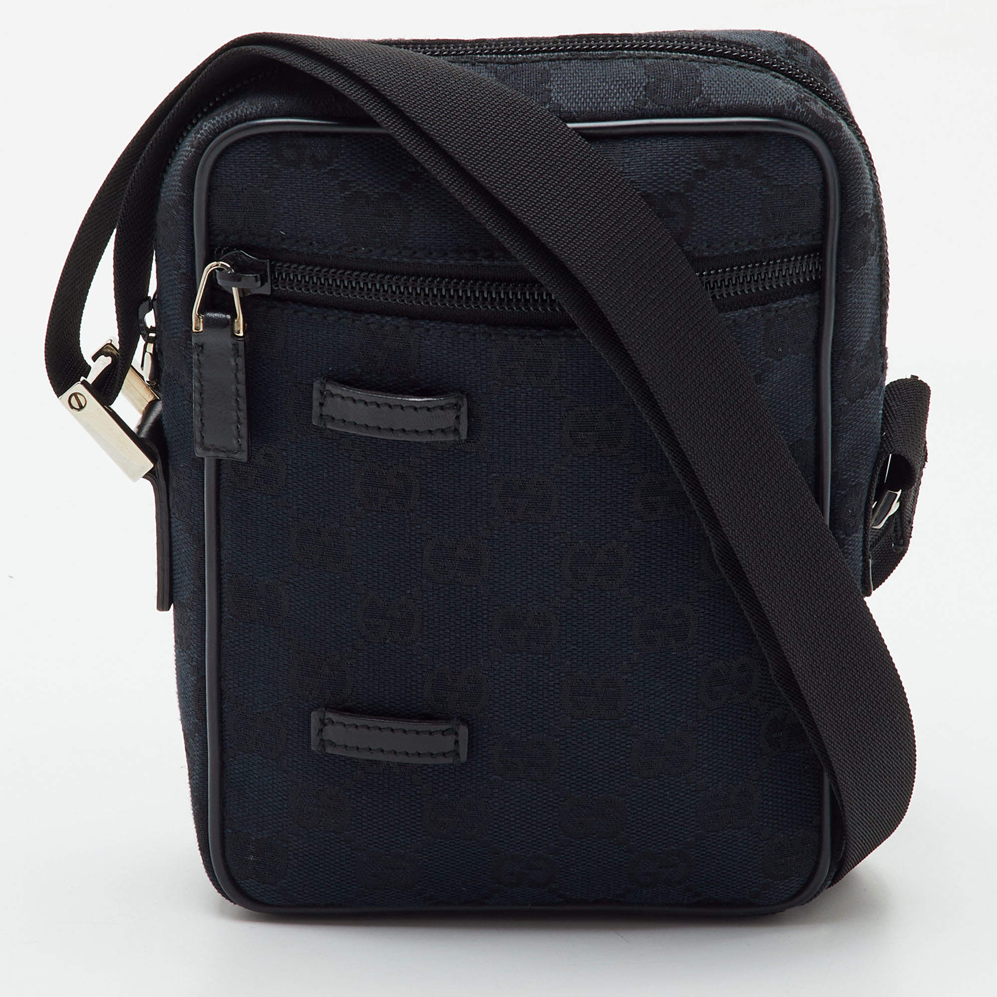 Pre Owned Gucci Vintage Small Black GG Canvas and Leather Crossbody Bag