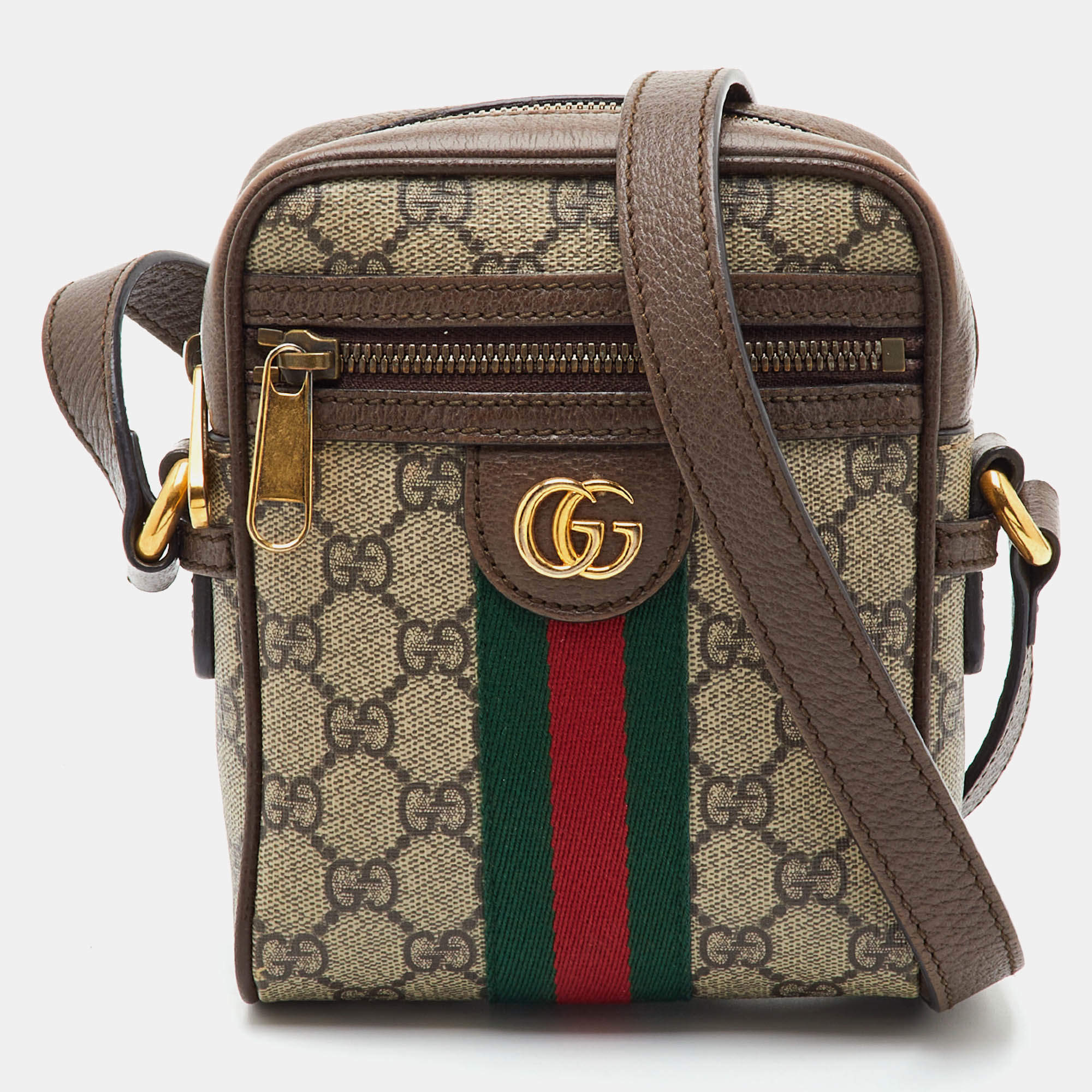Pre Owned Gucci Ophidia Beige GG Supreme Canvas and Leather Messenger Bag