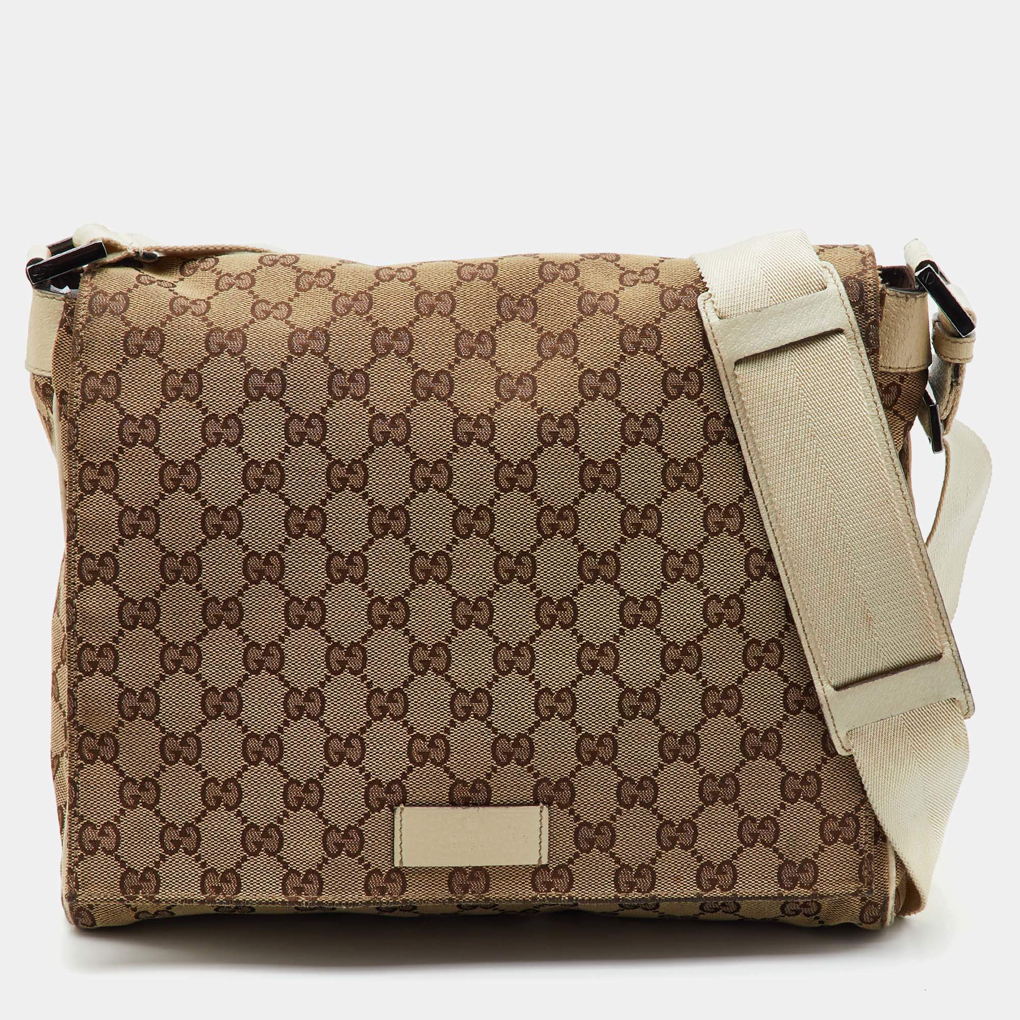 مملوكة مسبقًا Gucci Beige/Brown GG Canvas and Leather Flap Messenger Bag