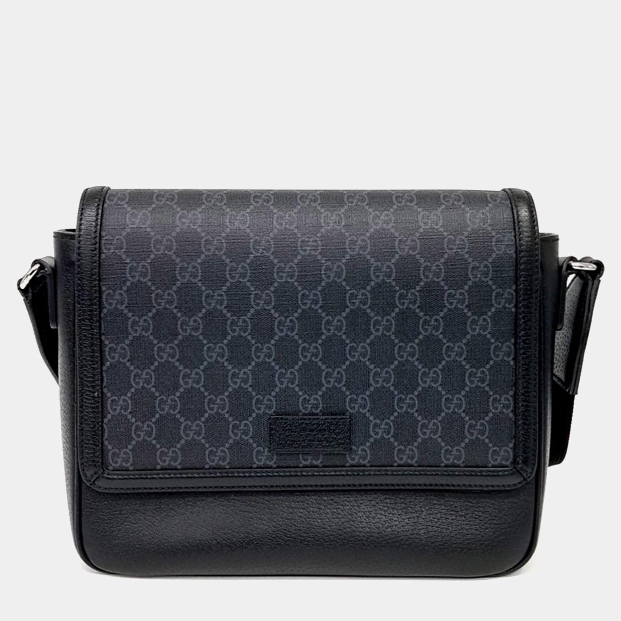 مملوكة مسبقًا Gucci Black Grey Canvas and Leather Medium GG Crossbody Bag (795459)