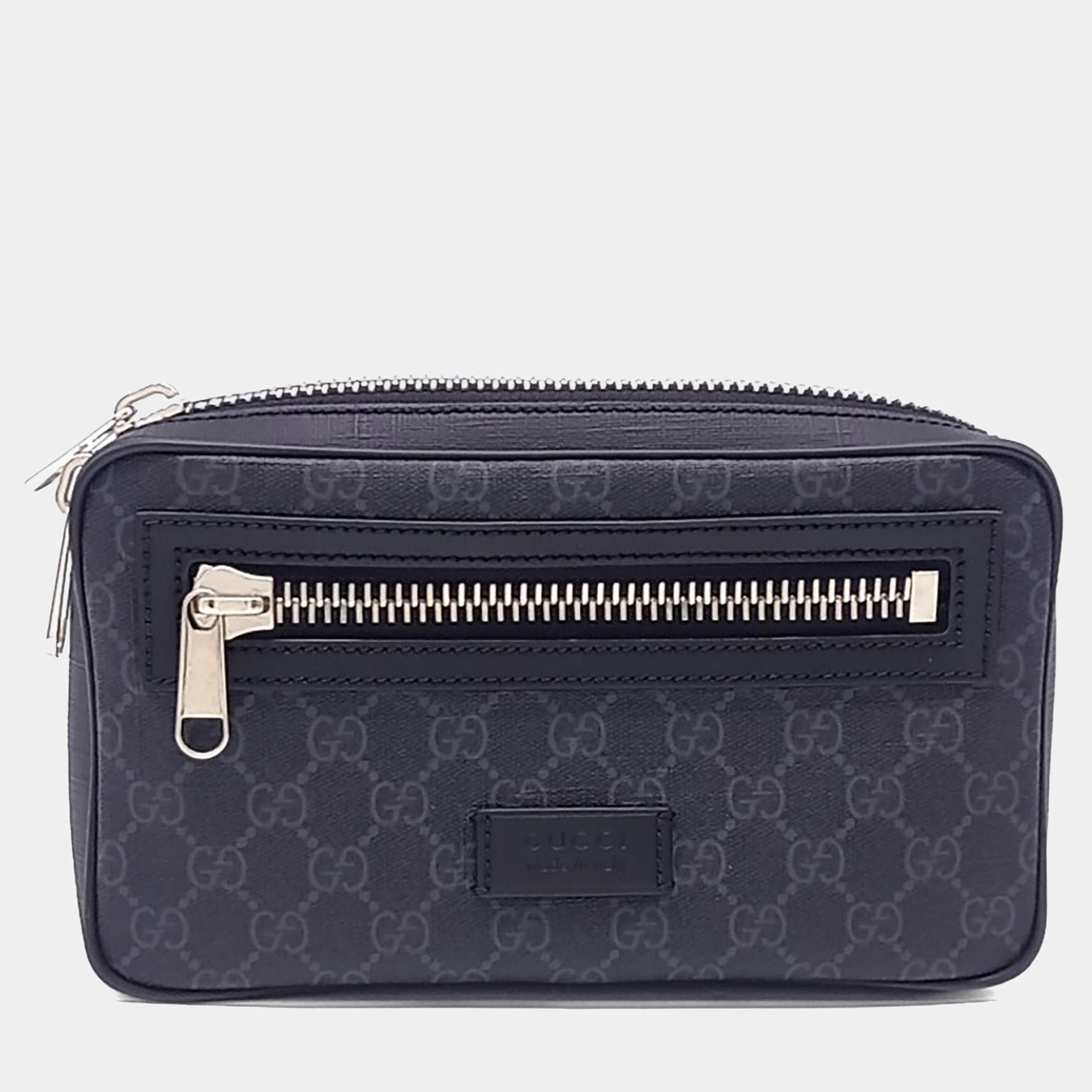 Pre Owned Gucci GG Supreme Small Navy Coated Canvas Belt Bag