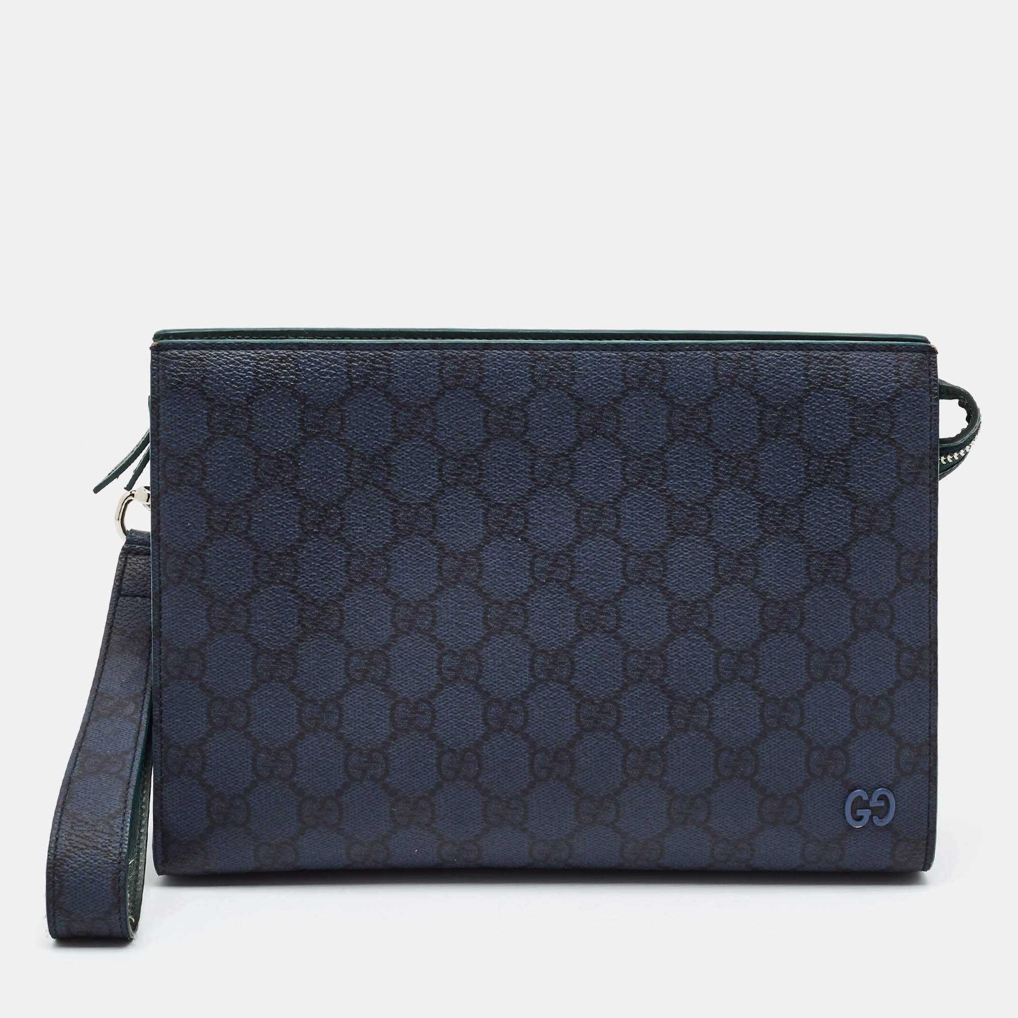 مملوكة مسبقًا Gucci Medium Blue GG Supreme Coated Canvas Wristlet Pouch