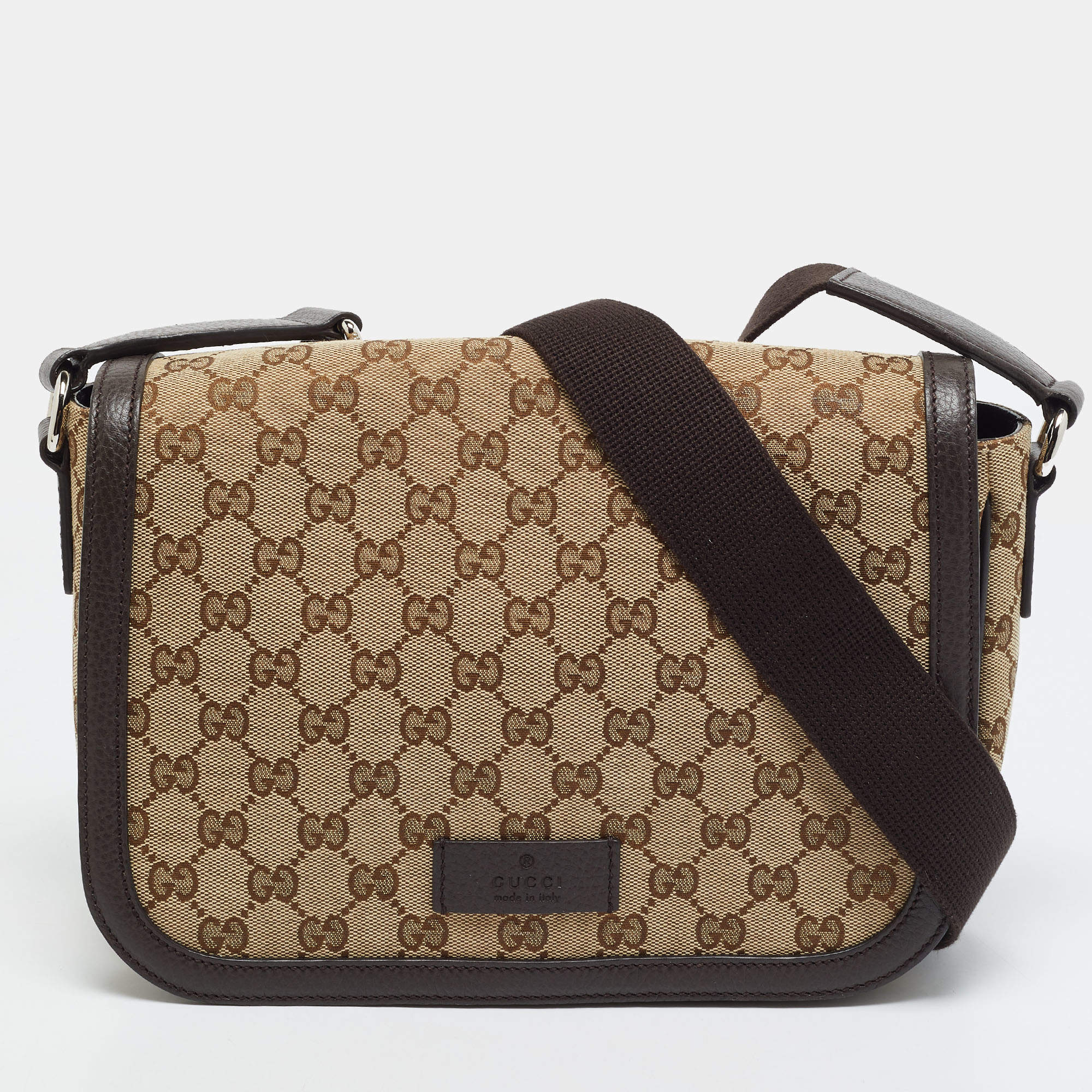 Pre Owned Gucci Beige/Ebony GG Canvas Flap Messenger Bag