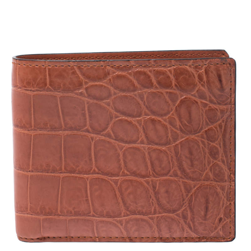 Gucci Orange Crocodile Bifold Wallet