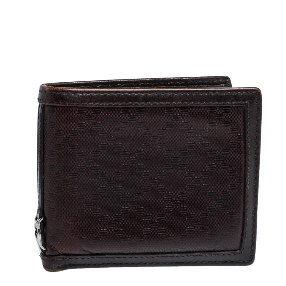 Pre Owned Gucci Dark Brown Diamante Leather Bifold Wallet