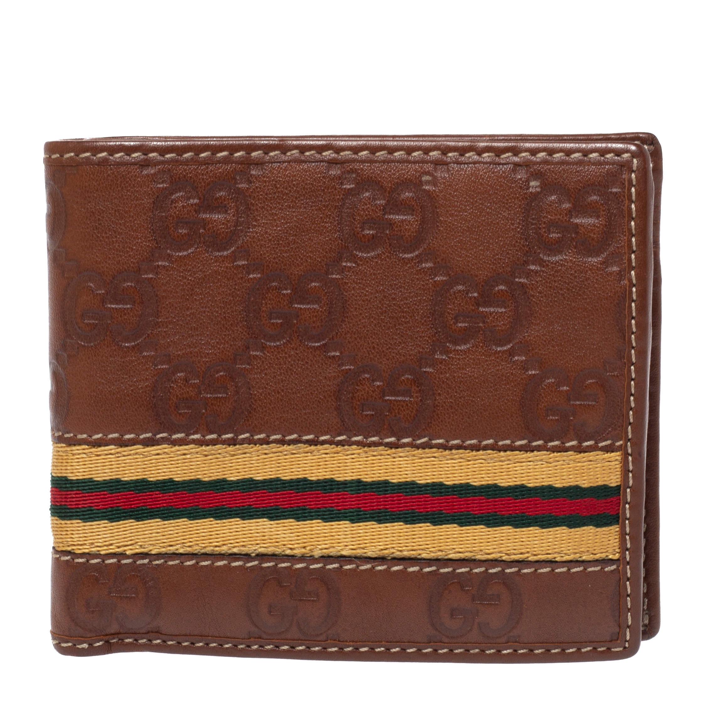 Gucci Brown Guccissima Leather Web Bifold Wallet