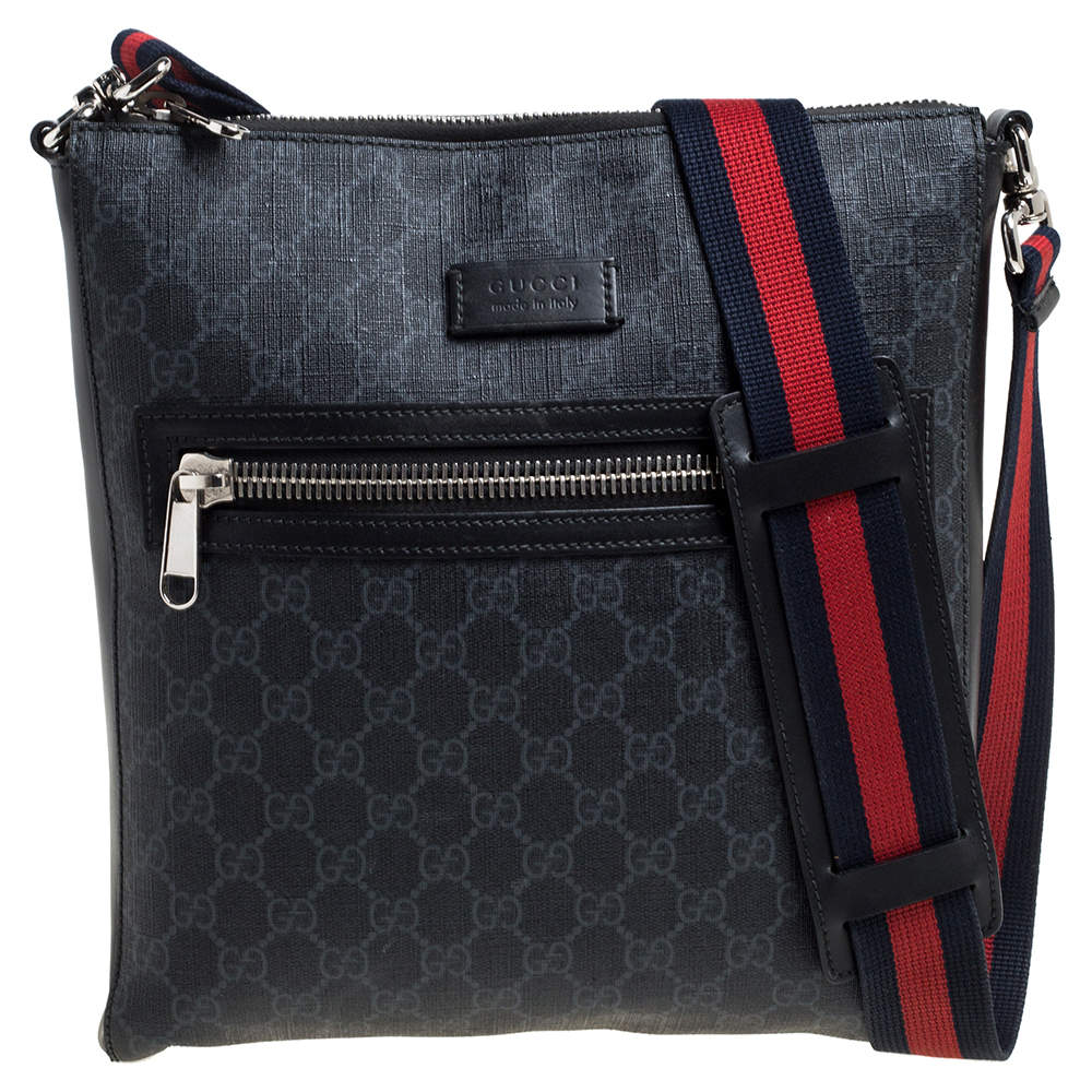 Gucci Black GG Supreme Canvas and Leather Messenger Bag