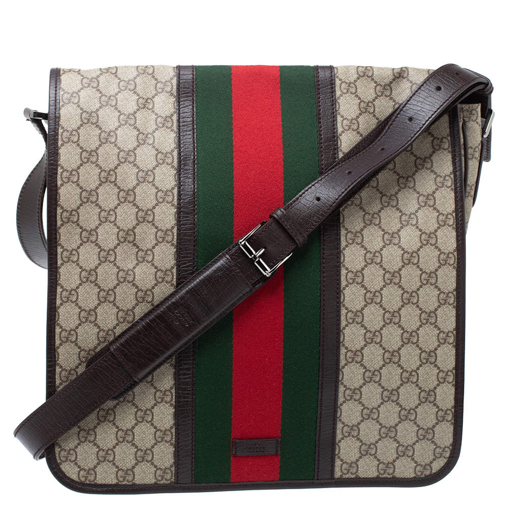 Gucci Beige/Brown GG Supreme Canvas and Leather Web Messenger Bag