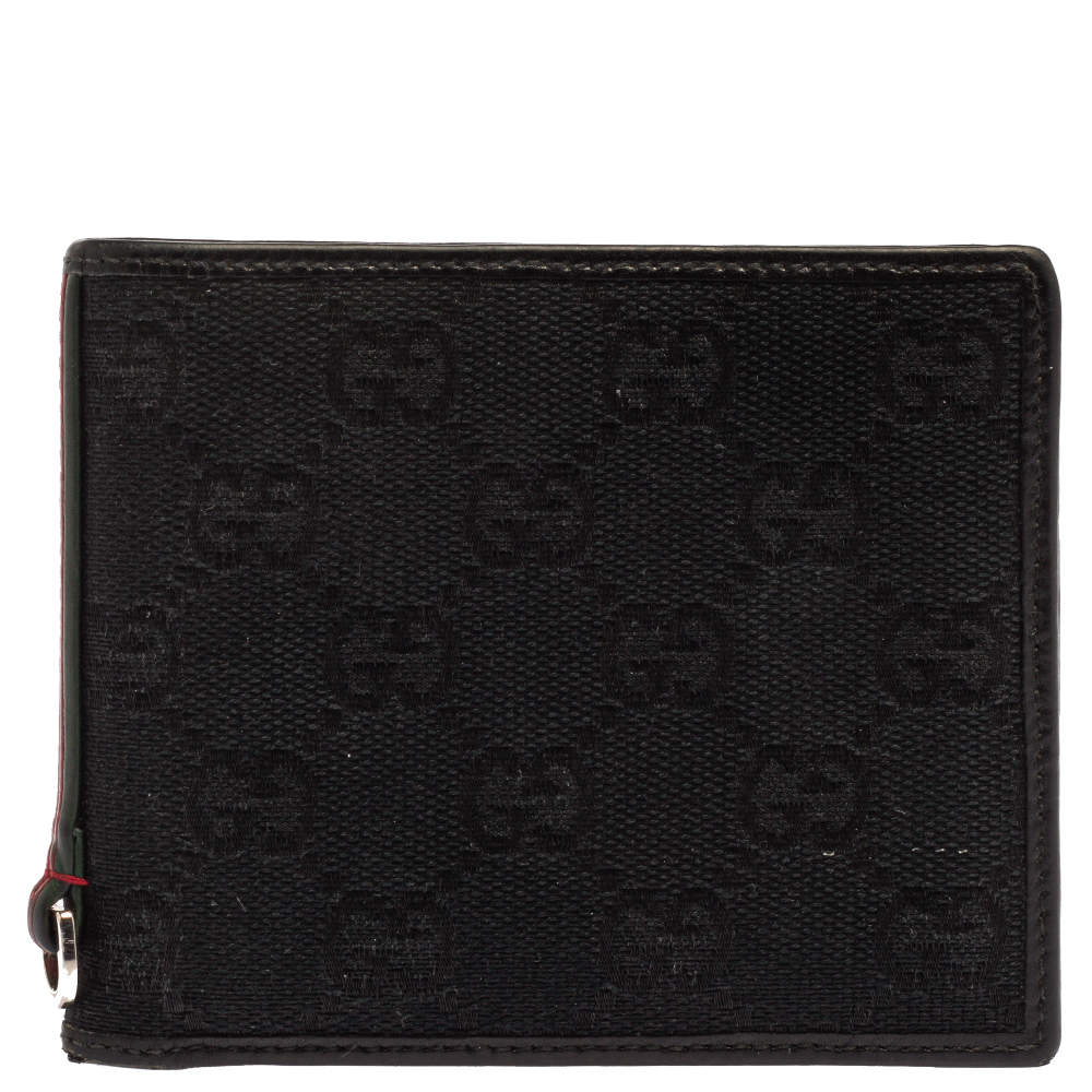Gucci Black GG Canvas Web Bi-Fold Wallet