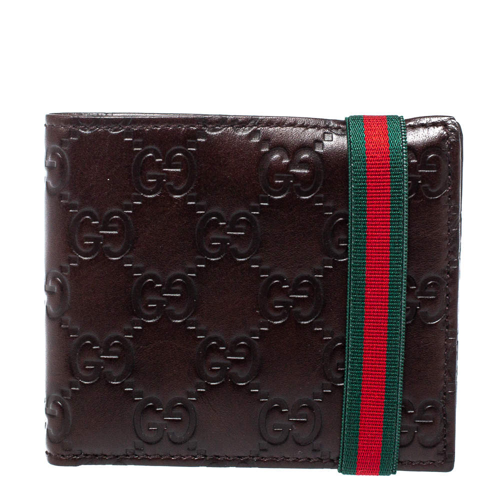 Gucci Dark Brown Guccissima Leather Web Detail Bifold Wallet
