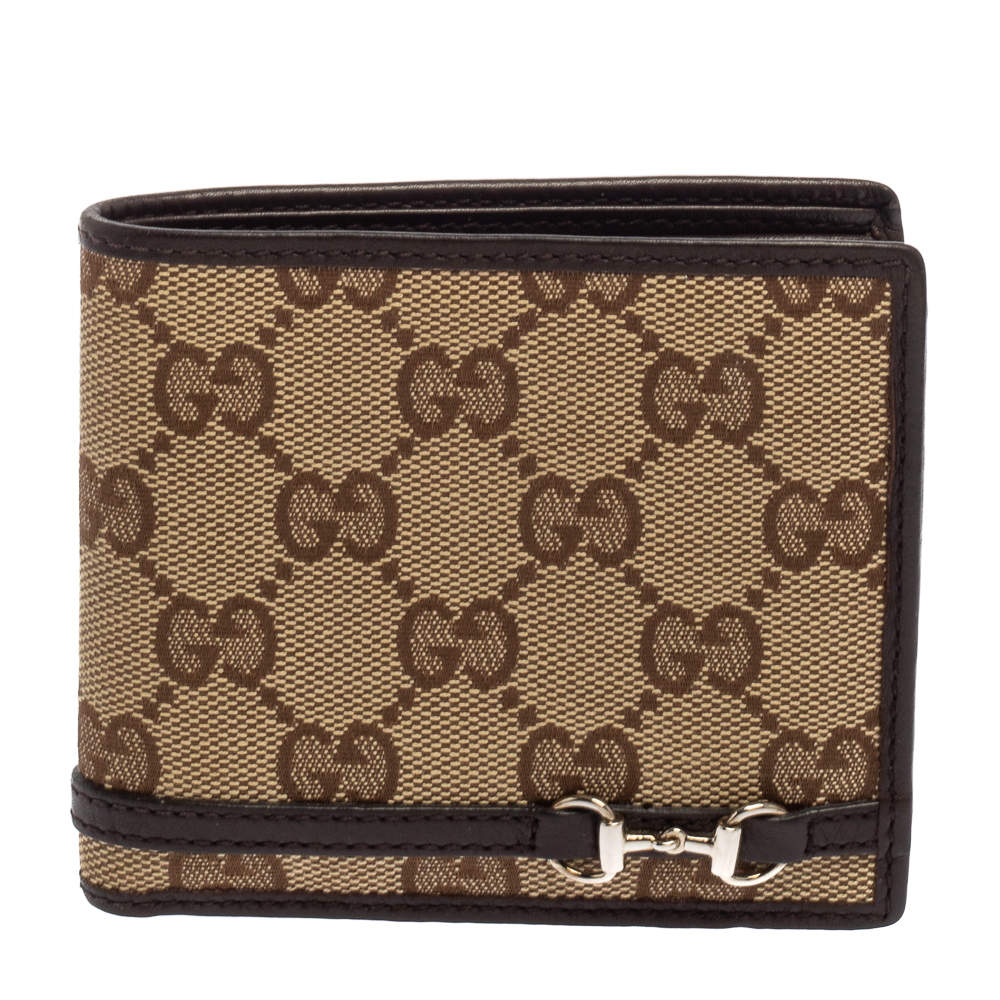 Gucci Beige/Ebony GG Canvas and Leather Horsebit Bifold Wallet