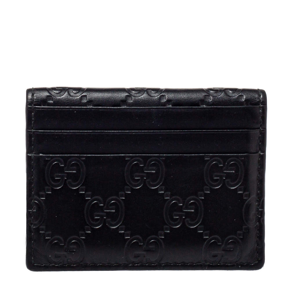 Pre Owned حافظة بطاقات غوتشي ثنائية الطيه جلد غوتشيسيما أسود