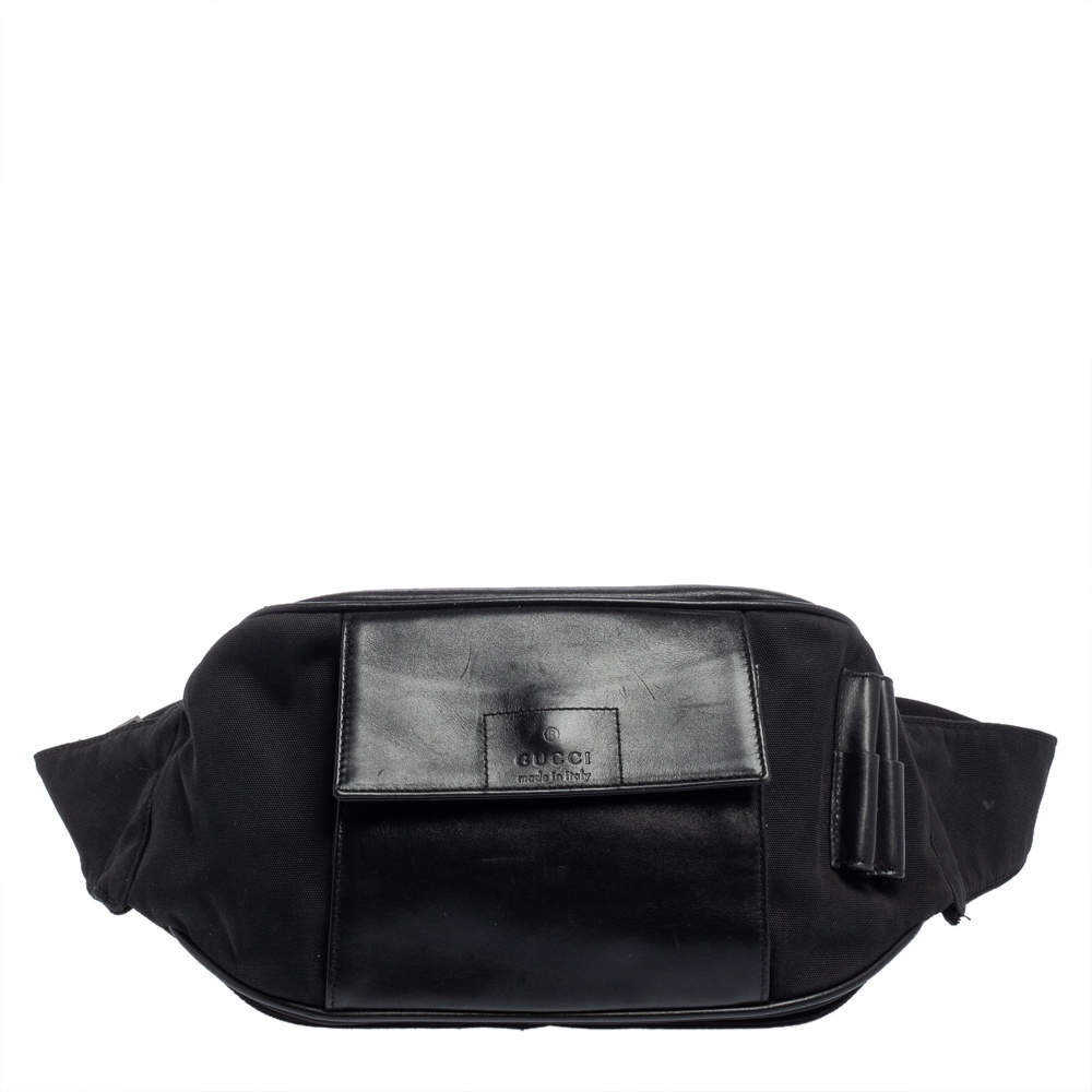 Pre Owned Gucci Black Leather And Canvas Belt Bag