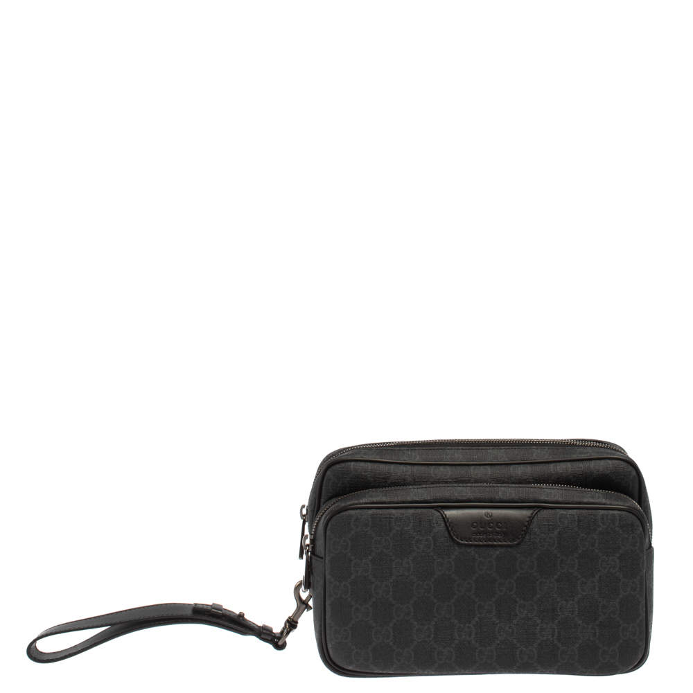 Gucci Black GG Supreme Canvas Wristlet Pouch