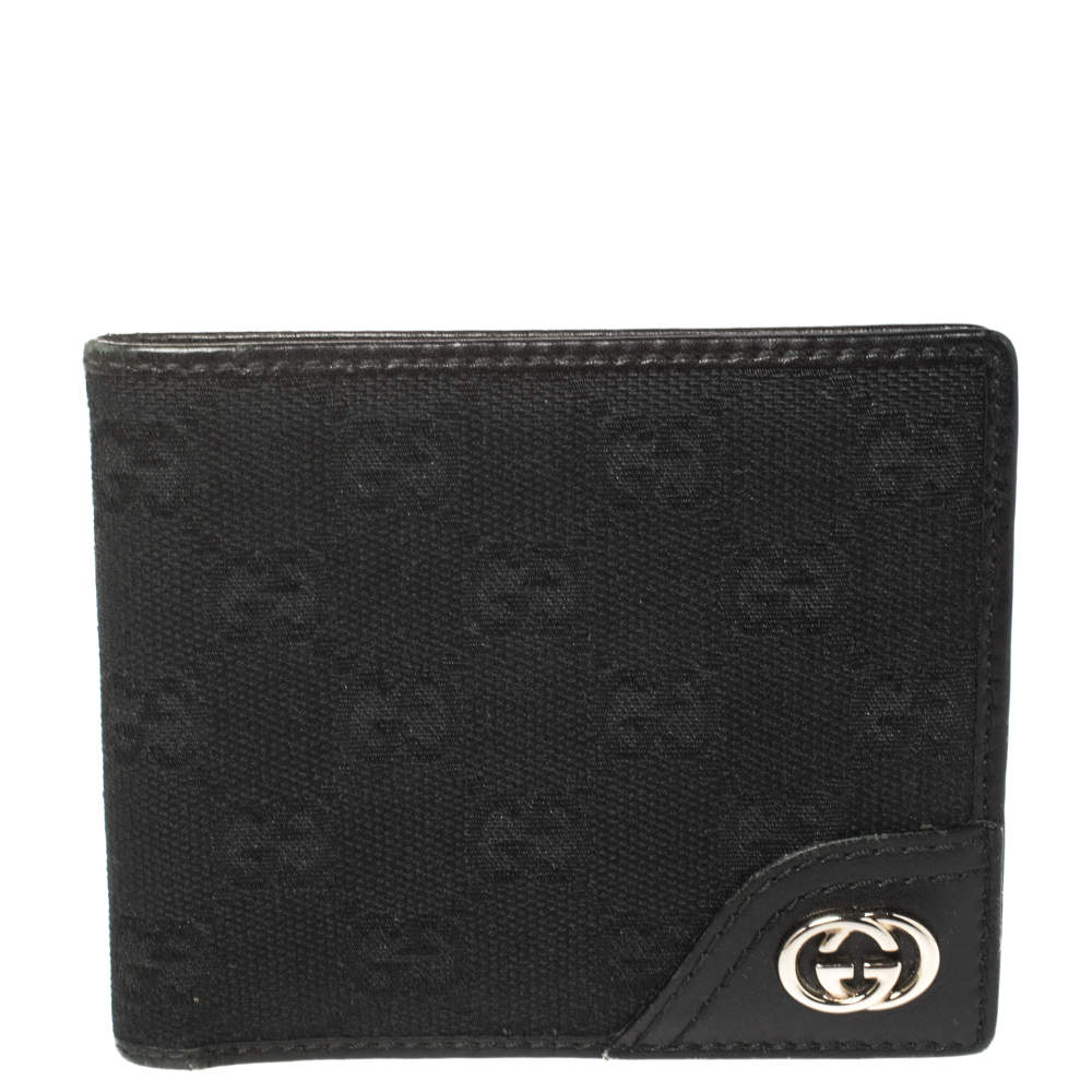 Gucci Black Leather and Canvas Interlocking G Bifold Wallet
