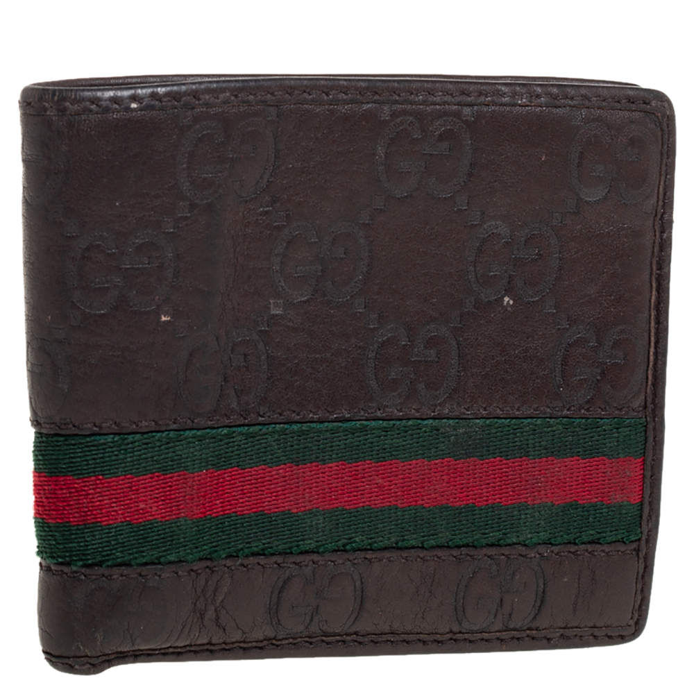 Gucci Dark Brown Guccissima Leather Web Bi Fold Wallet Gucci | The Luxury  Closet