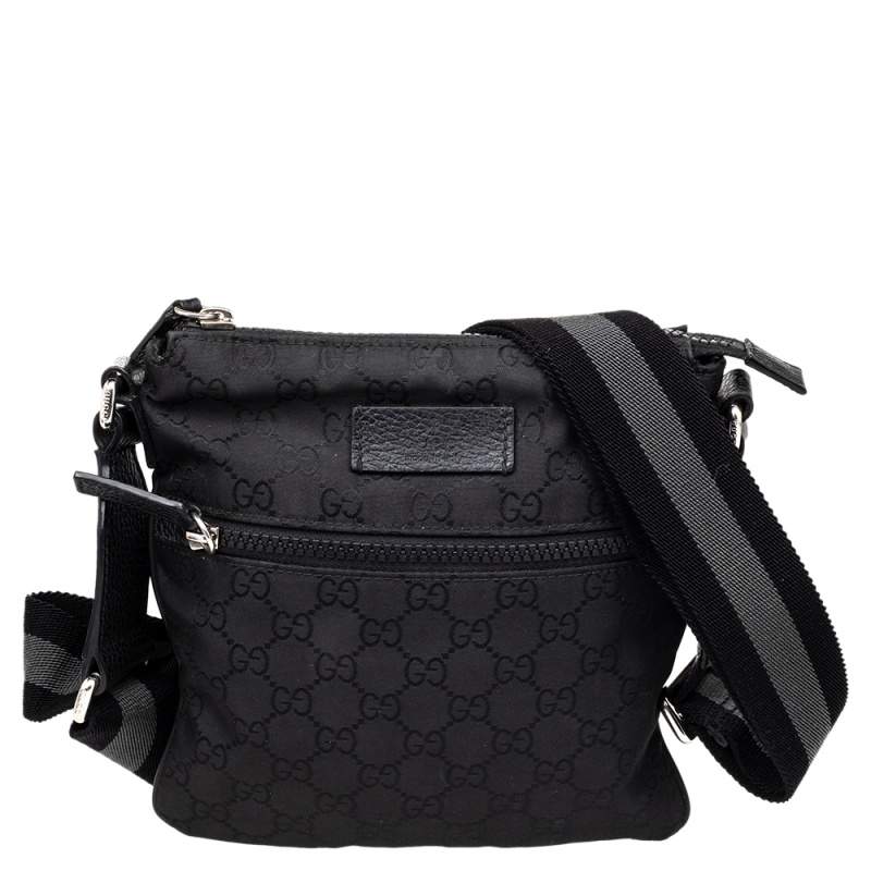 Gucci Black GG Nylon and Leather Messenger Bag