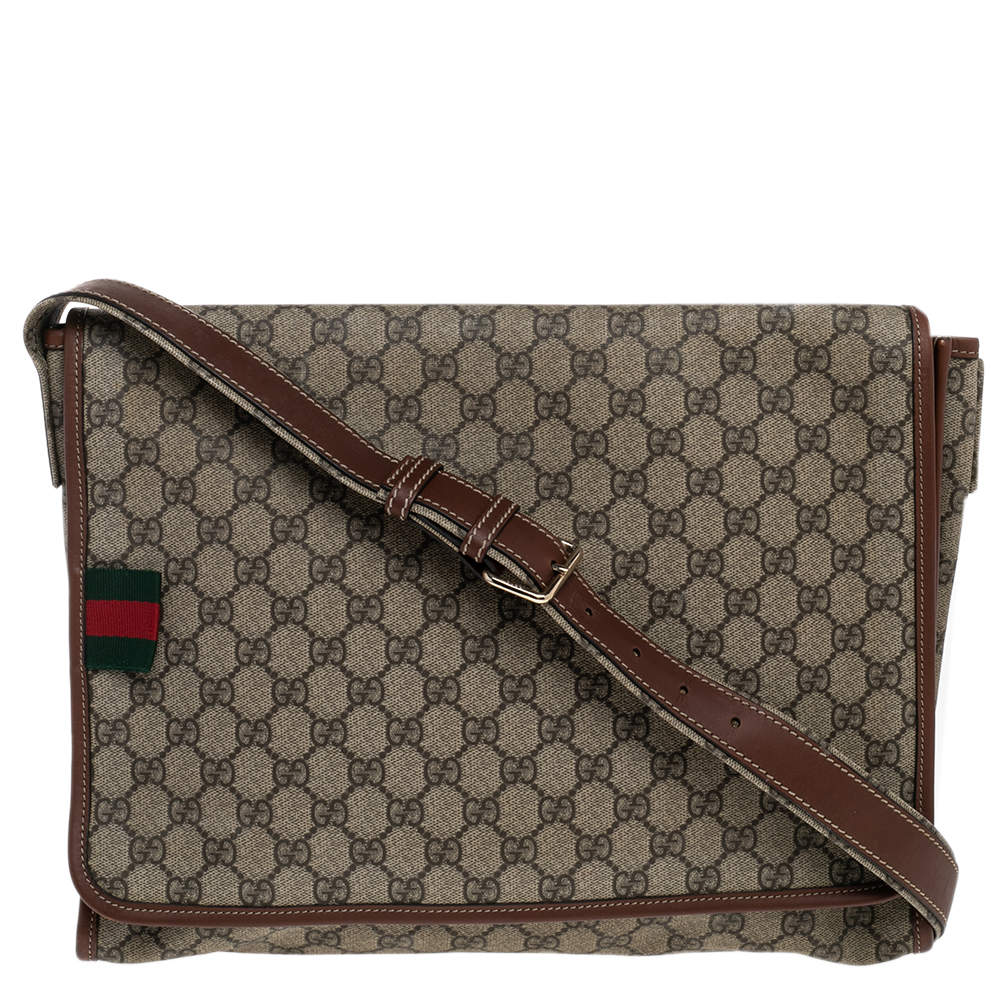 Gucci Beige/Brown GG Supreme Canvas and Leather Web Messenger Bag