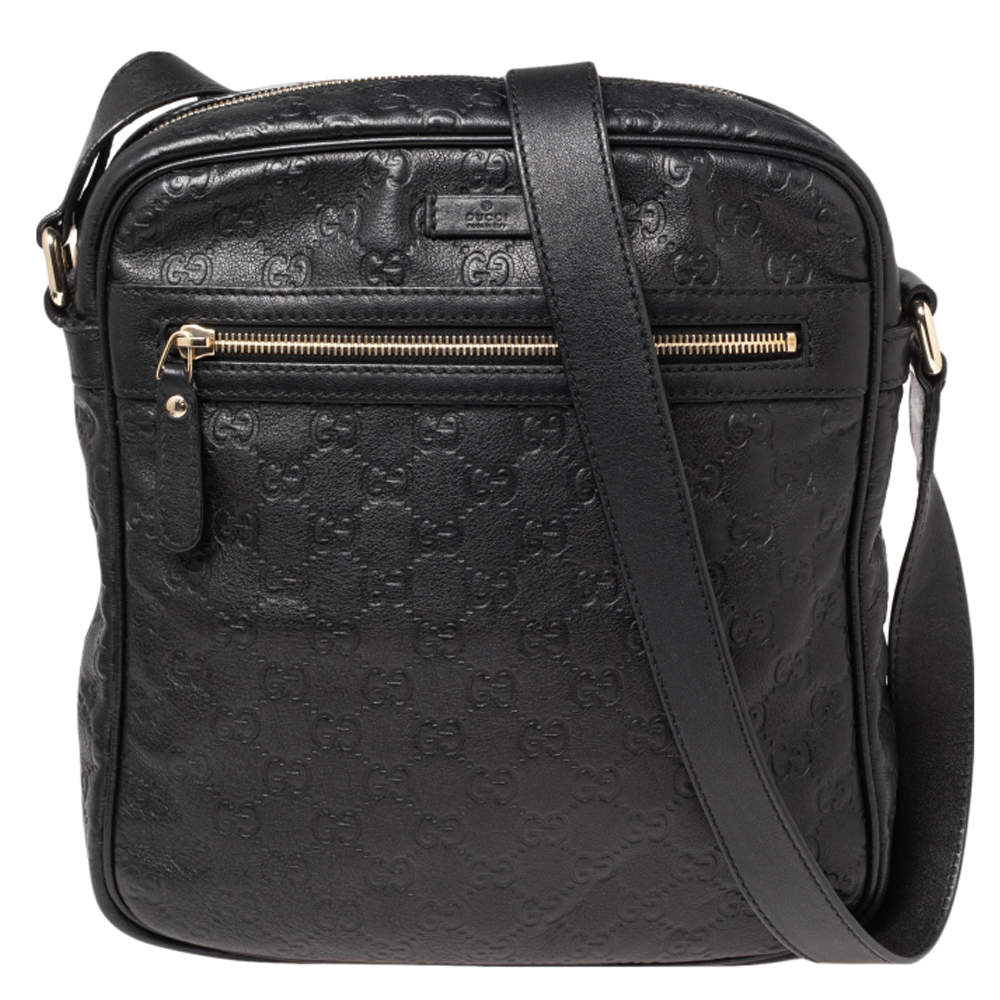 Pre Owned Gucci Black Guccissima Leather Messenger Bag