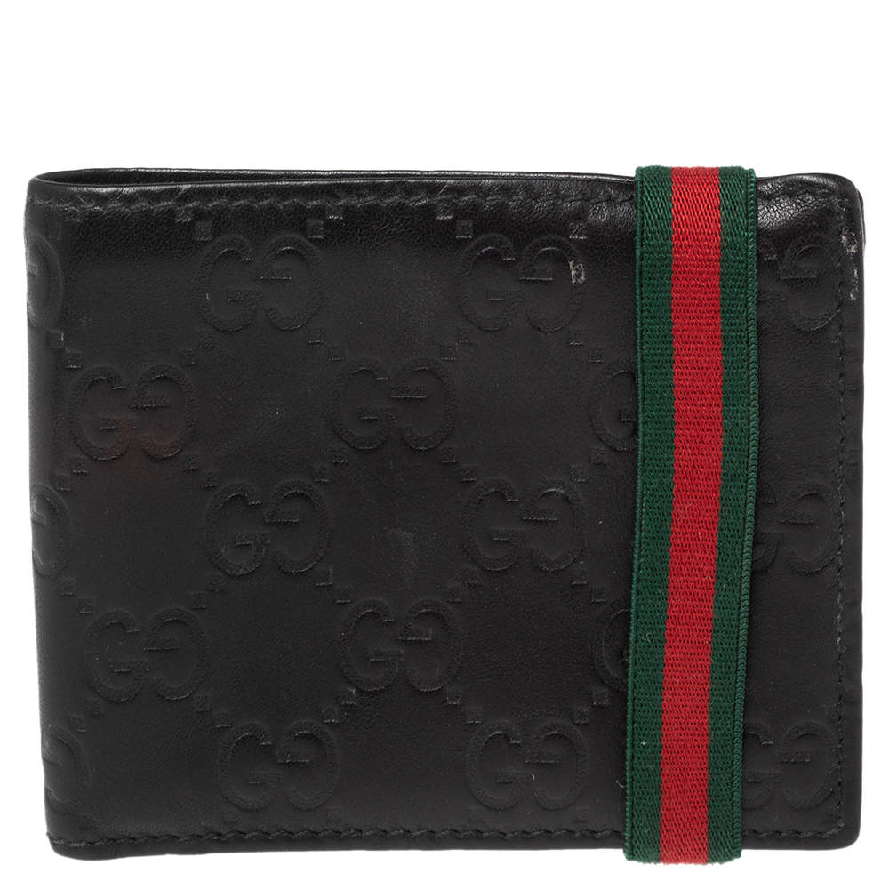 Gucci Black Guccissima Leather Web Bifold Wallet