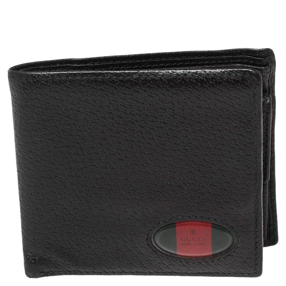 Gucci Black Grained Leather Web Logo Bifold Wallet