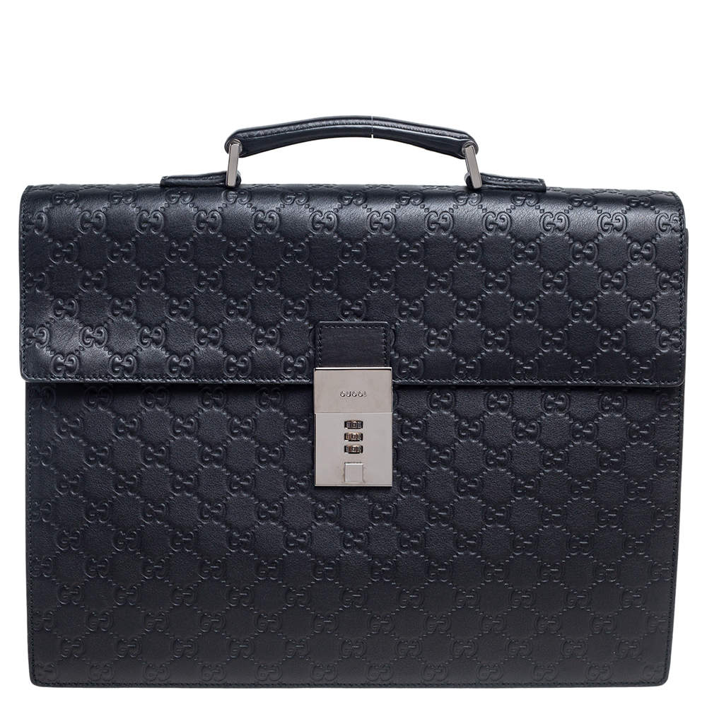 Pre Owned Gucci Black Guccissima Leather Combination Lock Briefcase