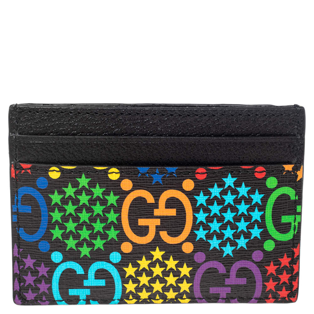 Pre Owned Gucci Multicolor GG Psychedelic Coated Canvas and Leather Card Holder