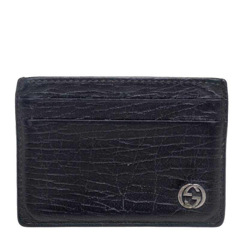 Gucci Black Leather Interlocking G Logo Card Case 