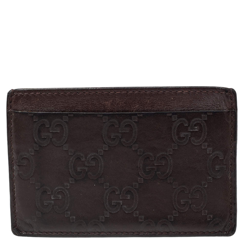 مملوكة مسبقًا حافظة بطاقات غوتشي جلد غوتشيسيما بني داكن