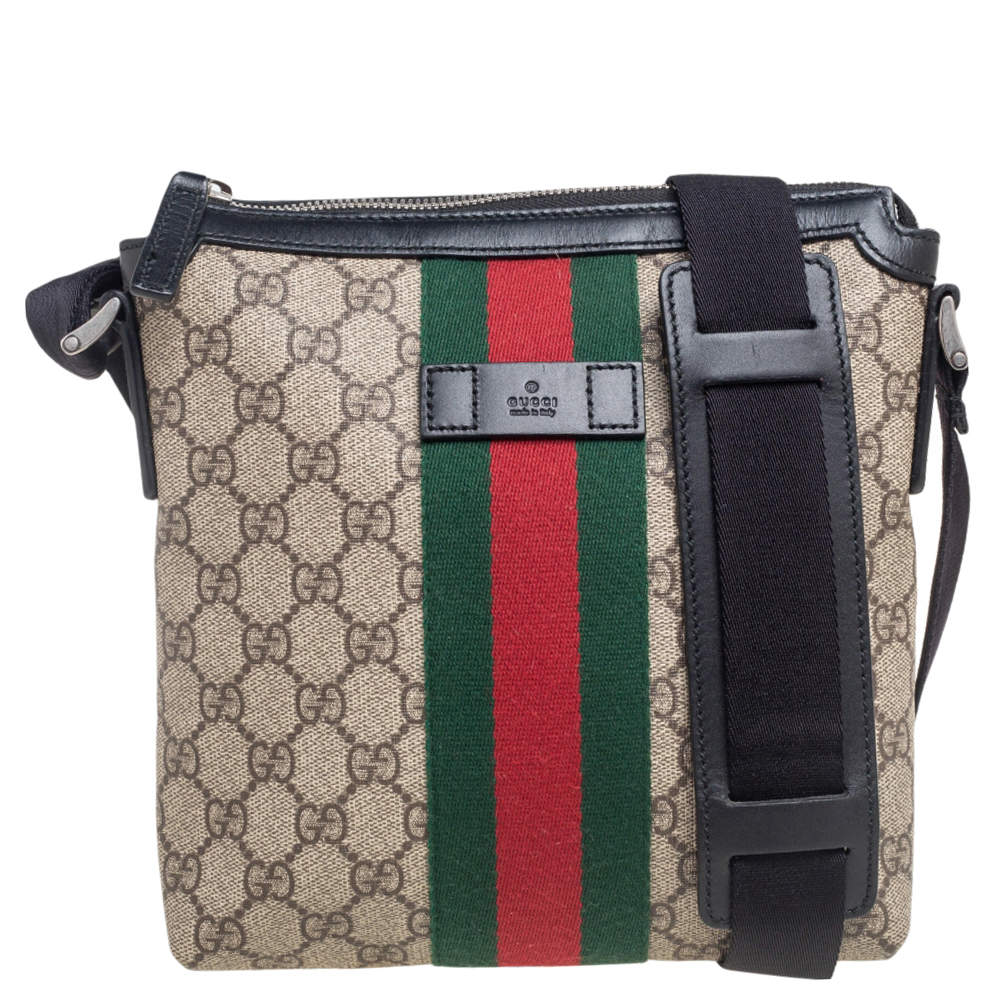 Gucci Beige/Black GG Supreme Canvas and Leather Vintage Web Messenger Bag