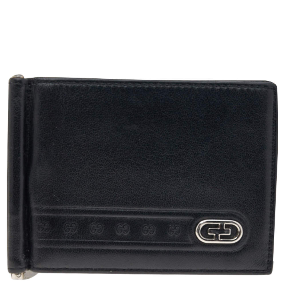 مملوكة مسبقًا Gucci Black Leather Money Clip Bifold Wallet