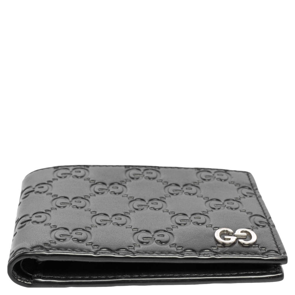 GUCCI GG Signature Leather Bi-Fold Wallet Black 473916