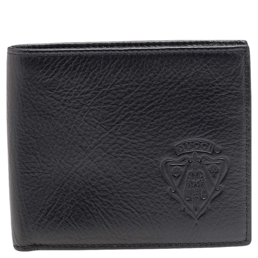 مملوكة مسبقًا محفظة غوتشي ثنائي الطية جلد أسود