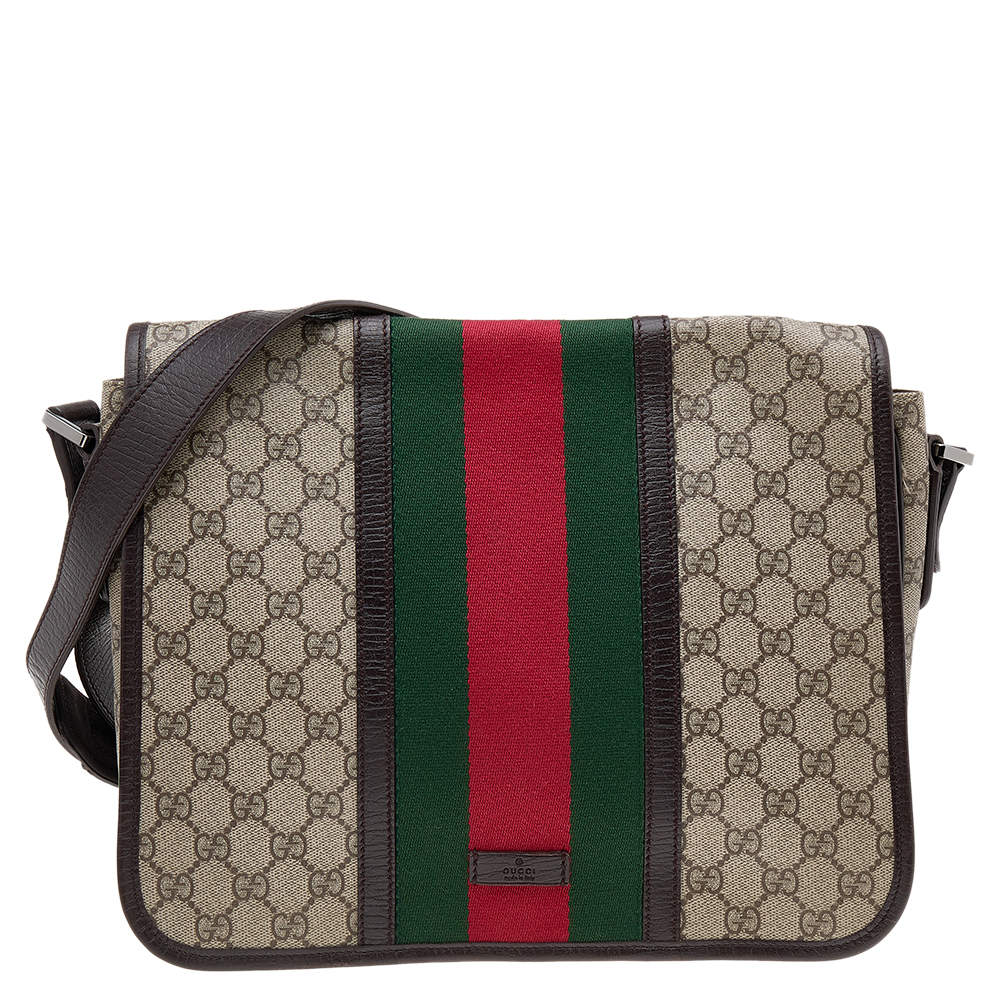 Gucci Black GG Supreme Flap Messenger Bag for Men