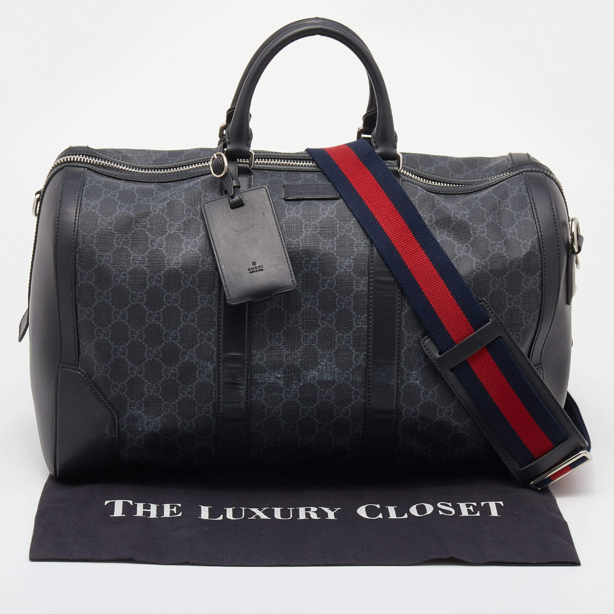 GUCCI Carry-on GG Supreme Canvas Duffle Bag Black 474131