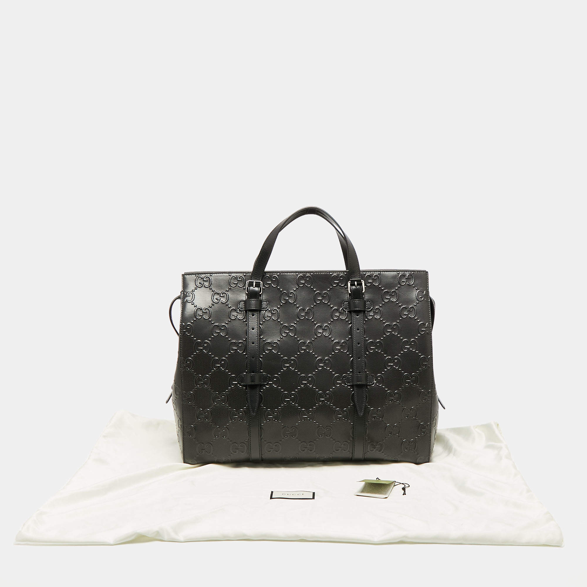 Gucci GG Embossed Tote Bag Black in Leather with Silver-tone - US