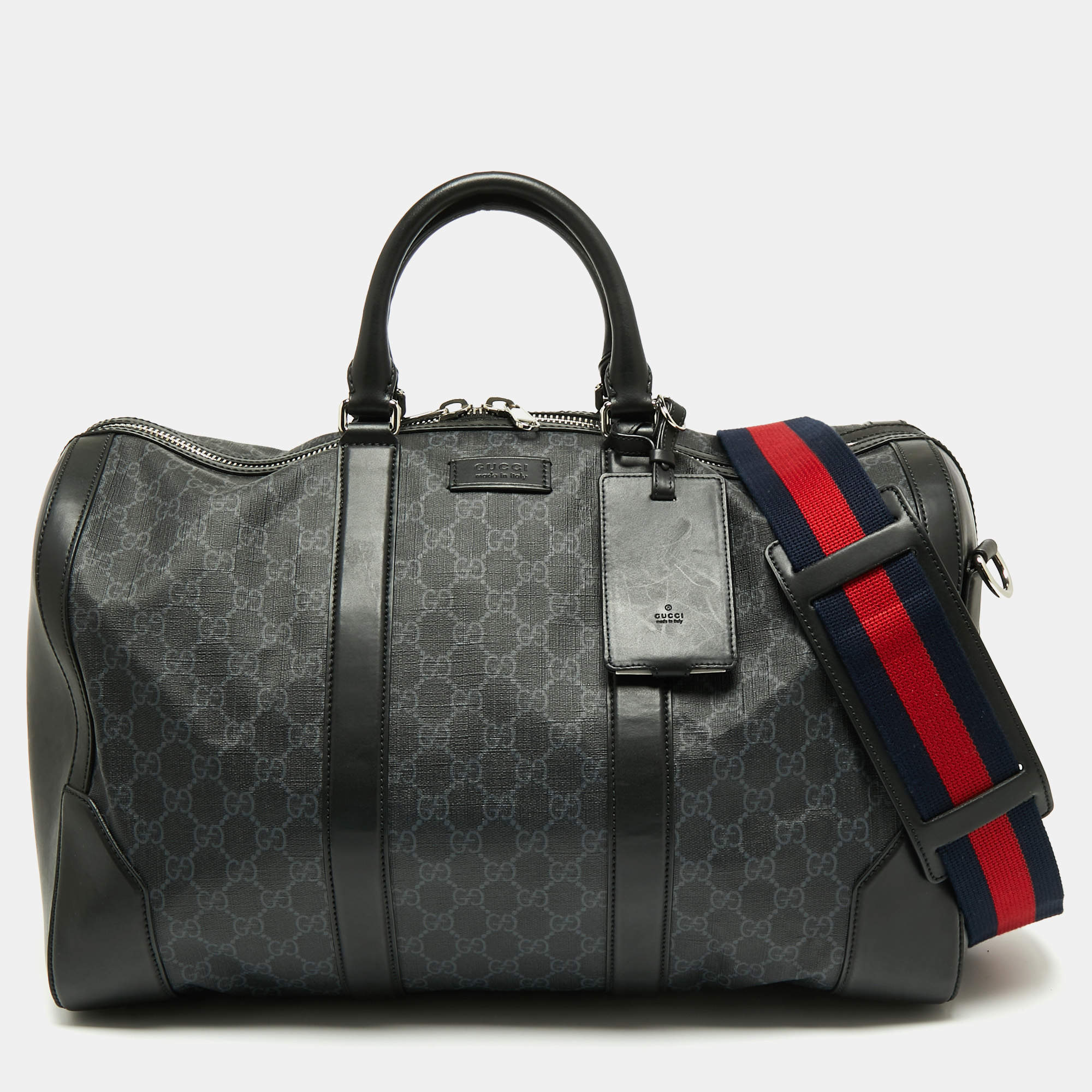 Pre Owned Gucci Black GG Supreme Canvas And Leather Large Carry On Duffel Bag