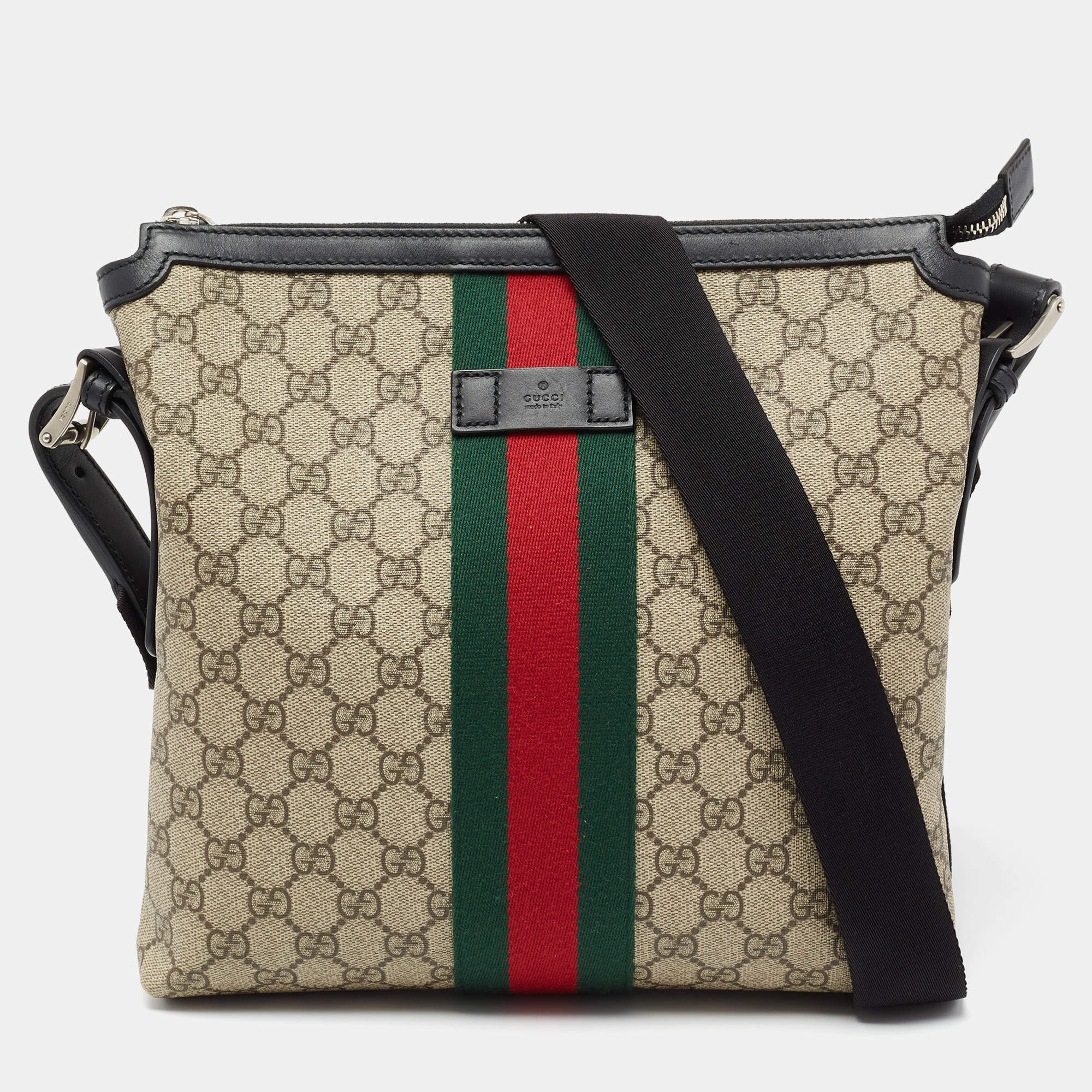 Gucci Beige/Black GG Supreme Canvas And Leather Web Messenger Bag